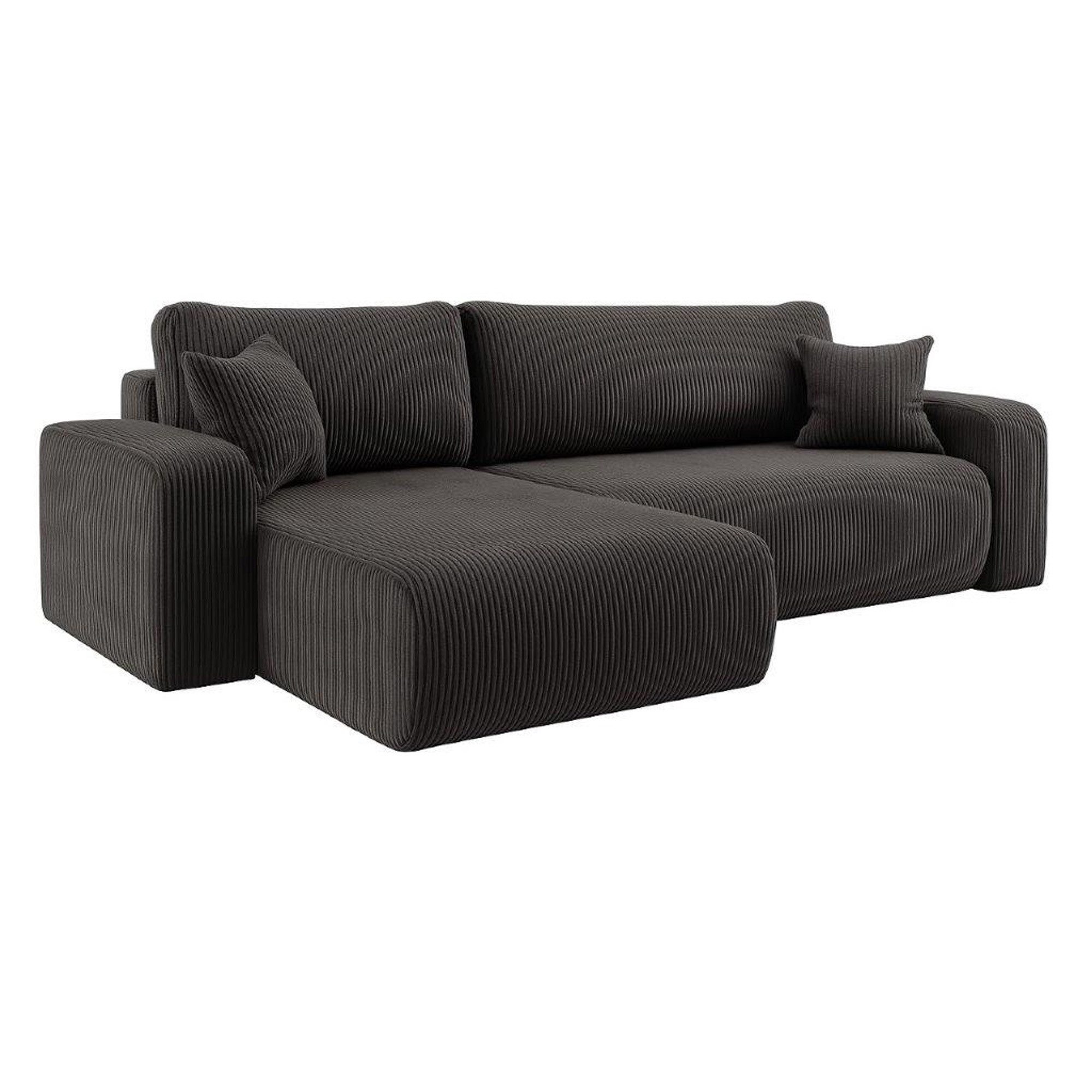 M-Punkt24 Ecksofa LYON, mit Bettfunktion – Feiner Cord Stoff – HR Schaum RG30 – Rundes Design – Universell rechts & links stellbar