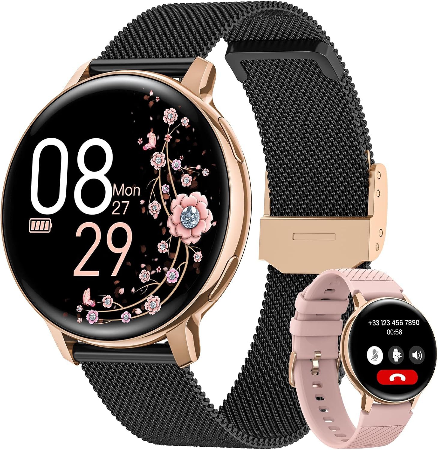 SWGOTA Smartwatch (2,5 cm, Android iOS), Damen Smartwatch 1,39" HD Display mit Telefonfunktion und Fitness