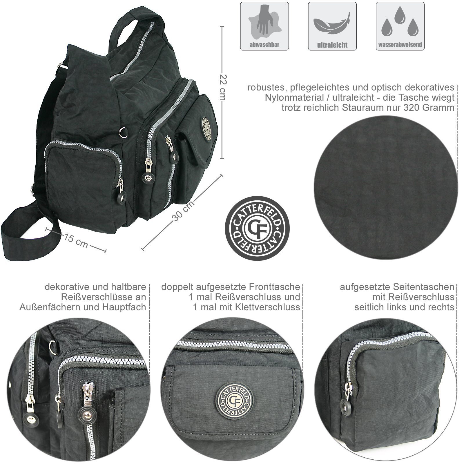 CF CATTERFELD Umhängetasche - Sehr leichte Damen Schultertasche - Nylon Fre günstig online kaufen