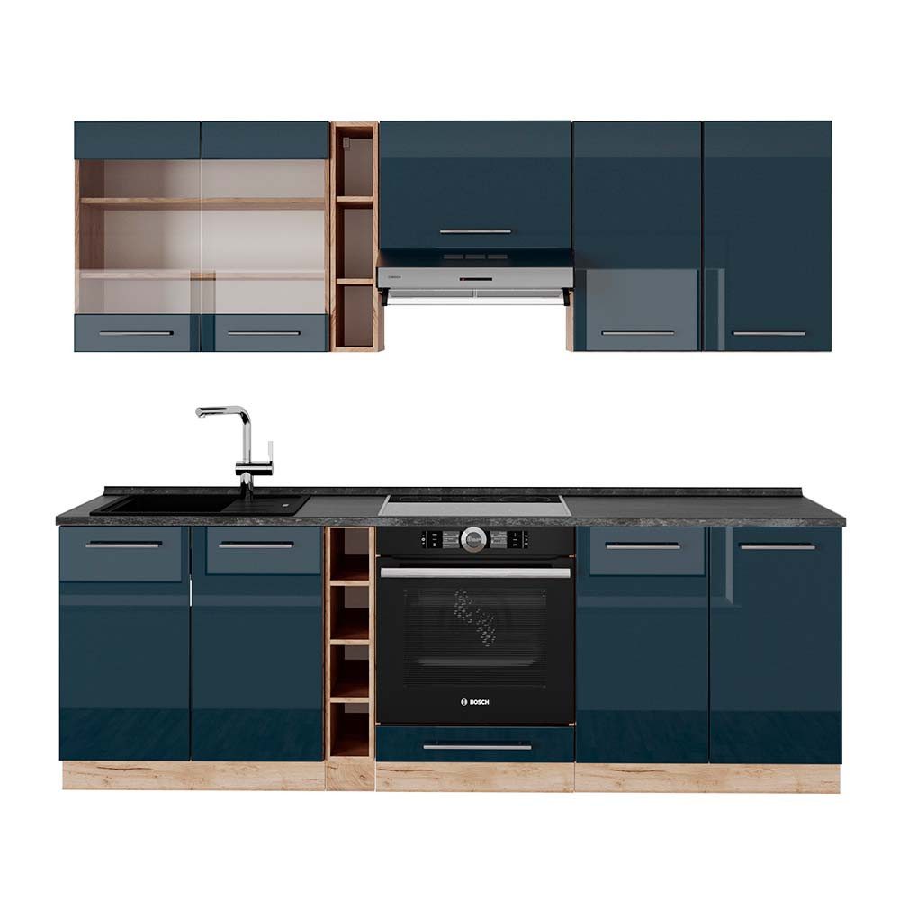 Vicco Küchenzeile Fame-Line, Dunkelblau Hochglanz/Goldkraft Eiche, günstig online kaufen
