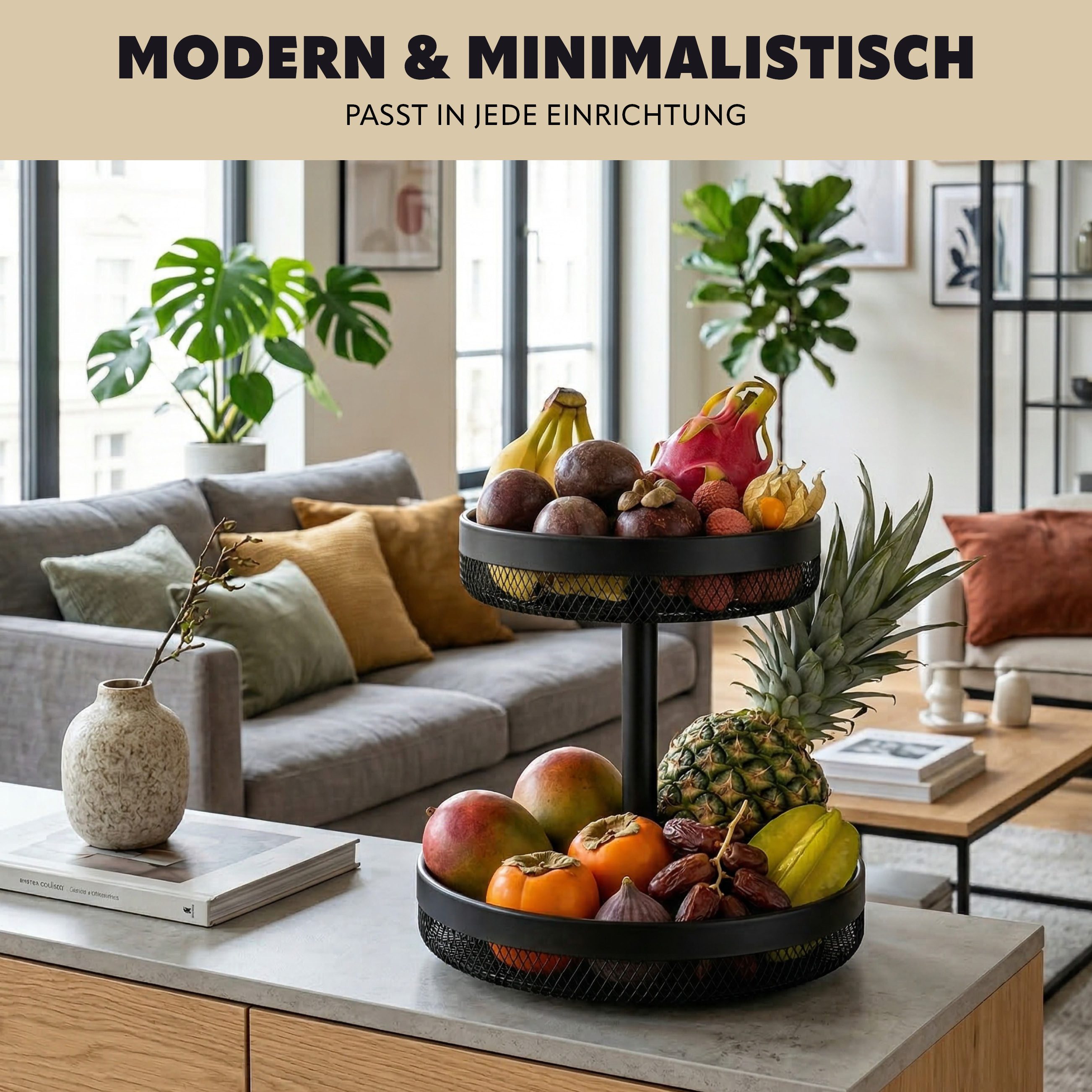 eluno Obstschale rund 2-stöckig, Ø 25 cm und 30 cm, aus Metall, Metall