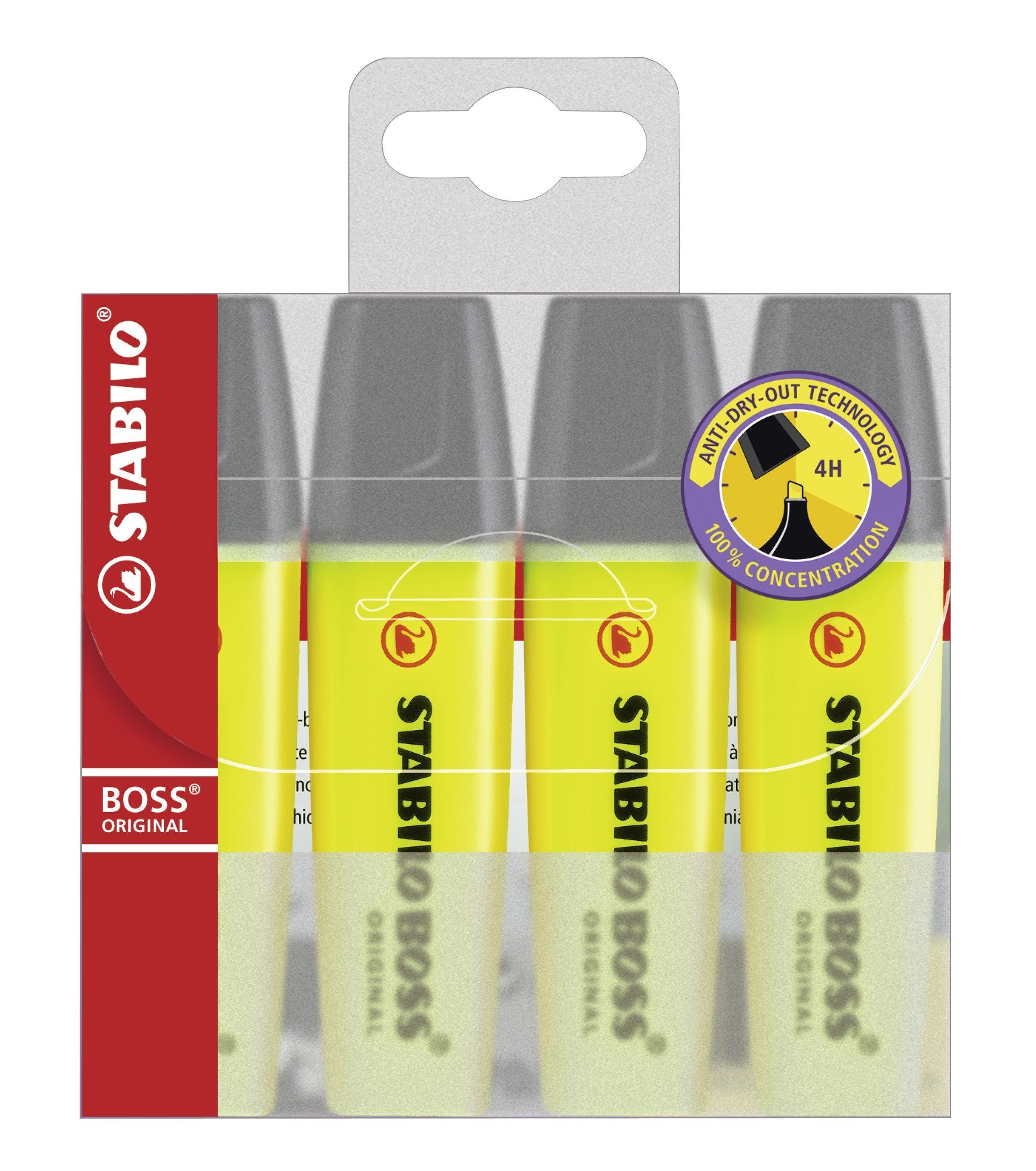 STABILO Marker STABILO Textmarker BOSS ORIGINAL, 4er Set gelb