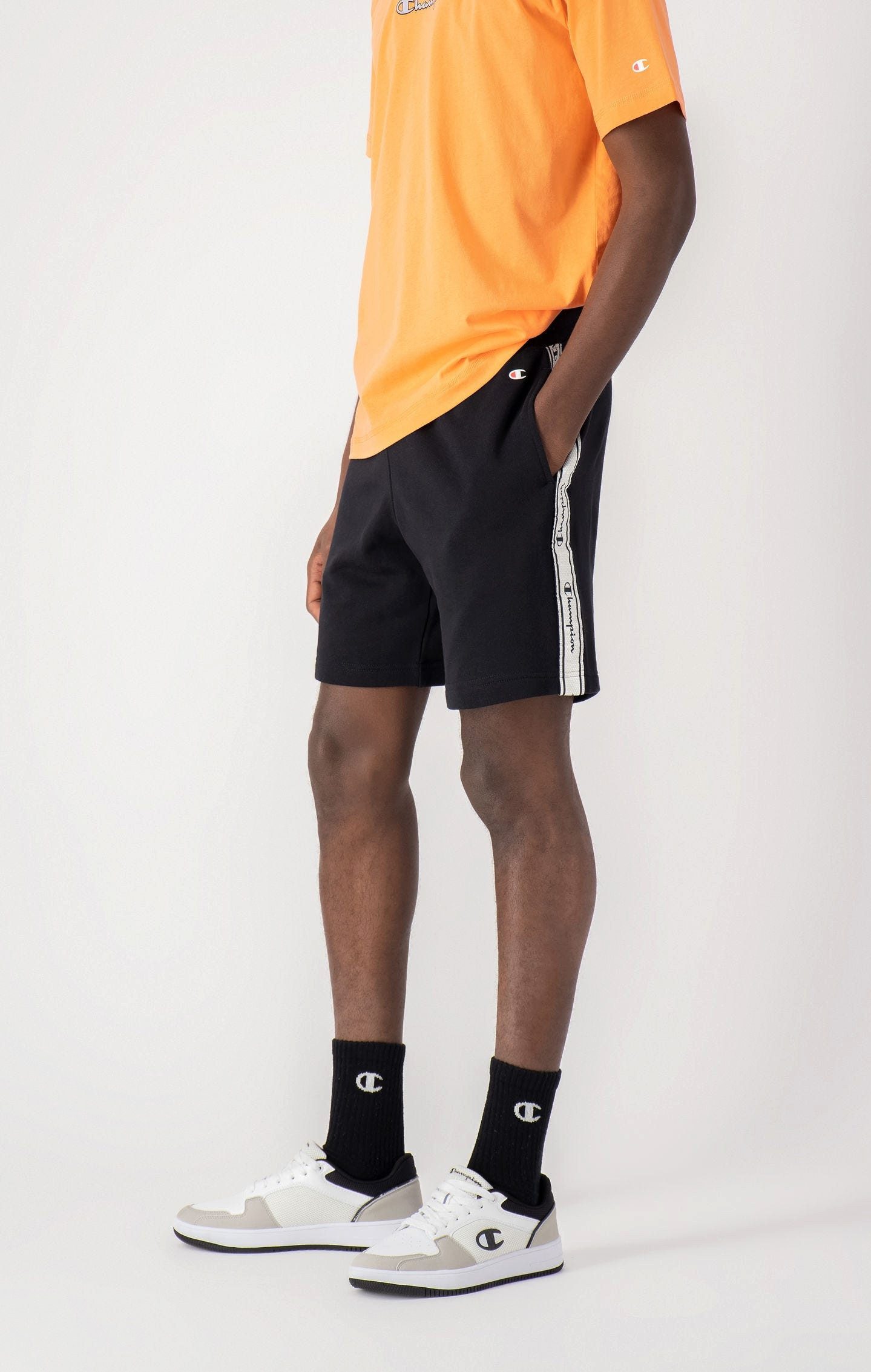 Bermudas Freizeithose (Baumwolle) kurz Jacquardpaspel schwarz Herren