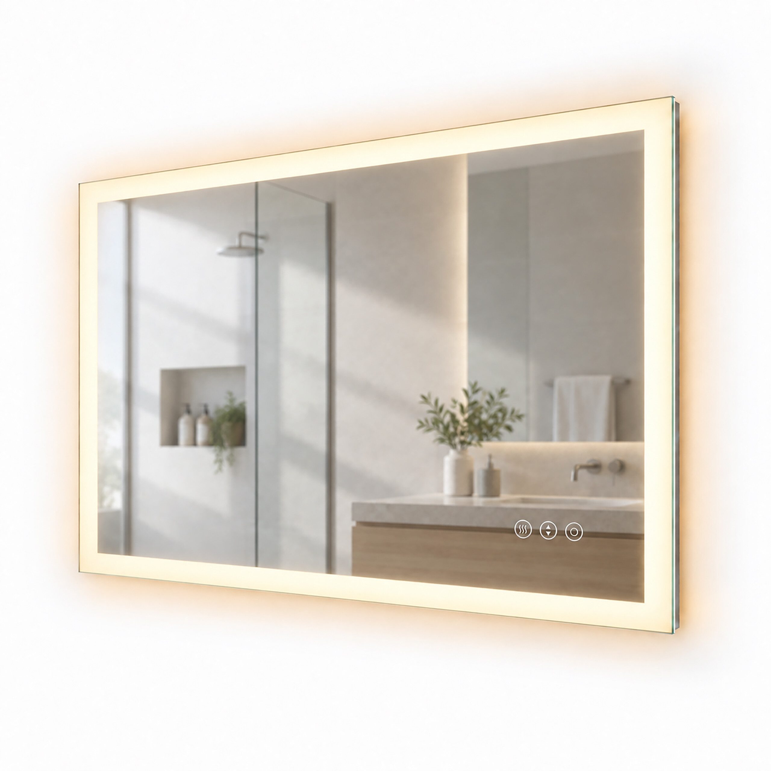 relaxdays LED-Lichtspiegel Badspiegel mit Steckdose (1-St), 70 x 50 cm