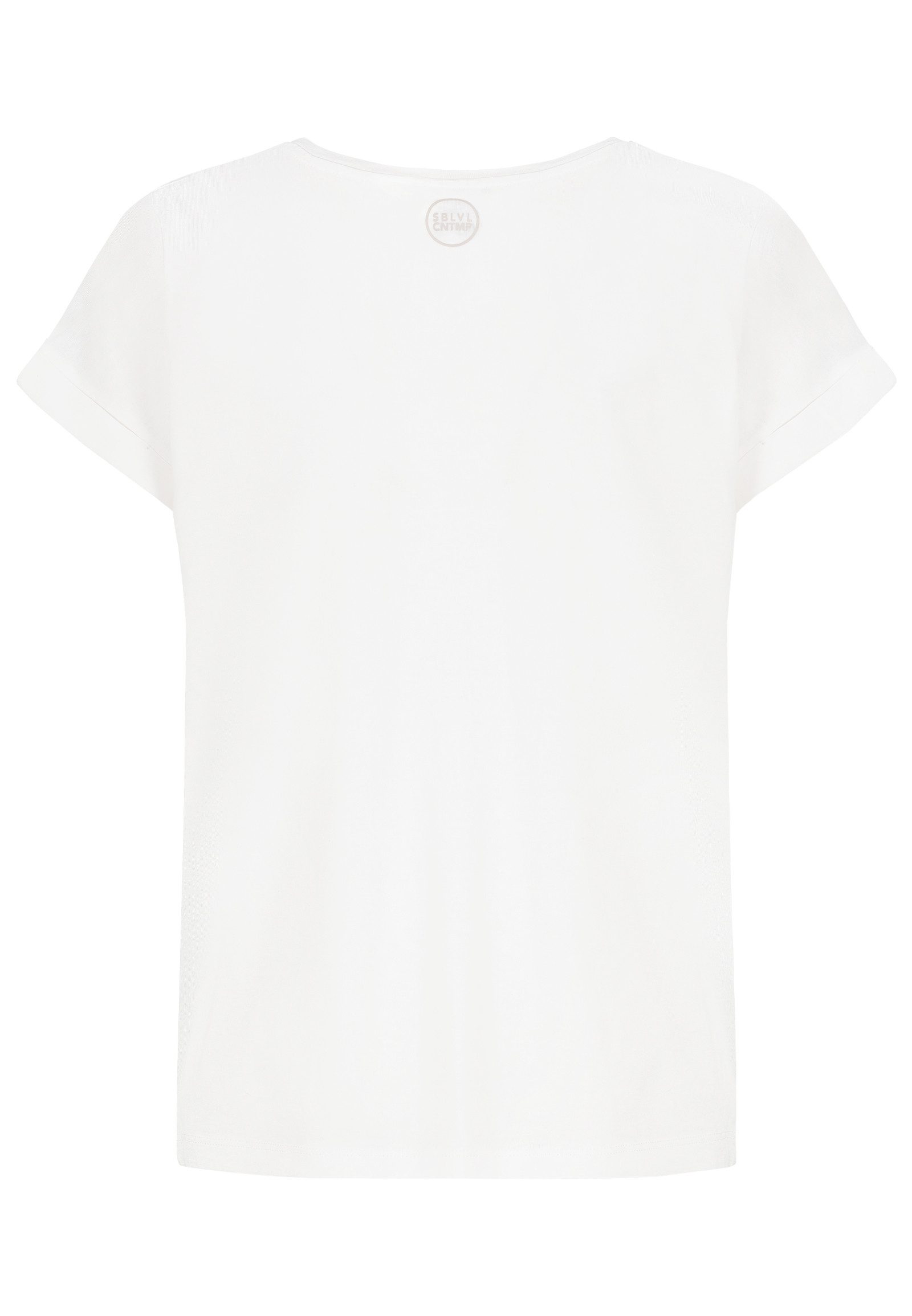 SUBLEVEL T-Shirt Damen Basic T-Shirt Logoprint Modal-Baumwolle T-Shirt mit Ärmelaufschlag