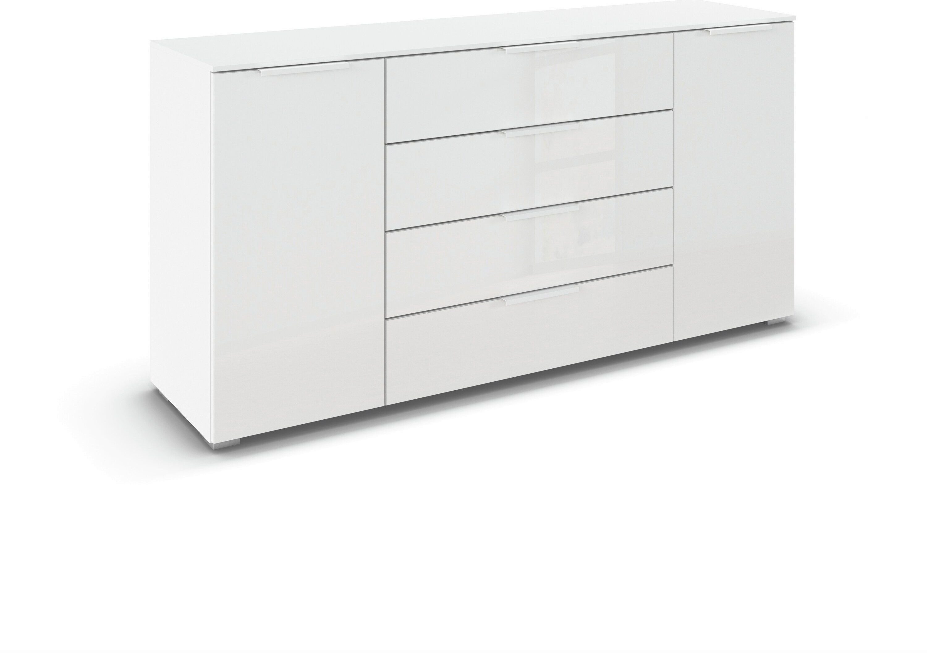 rauch Kombikommode Sideboard Schubkommode Kommode MONTCLAR Front Dekor/Hochglanz/Glas (Breite 160 / Höhe 81 cm, 2 Einlegeböden, inkl. Soft-Close-Funktion), 2-türig, 4 geräumige Schubladen, viele Griffvarianten MADE IN GERMANY