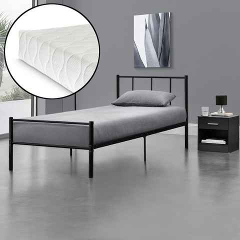 en.casa Metallbett, »Argos« 90x200 Schwarz mit Matratze