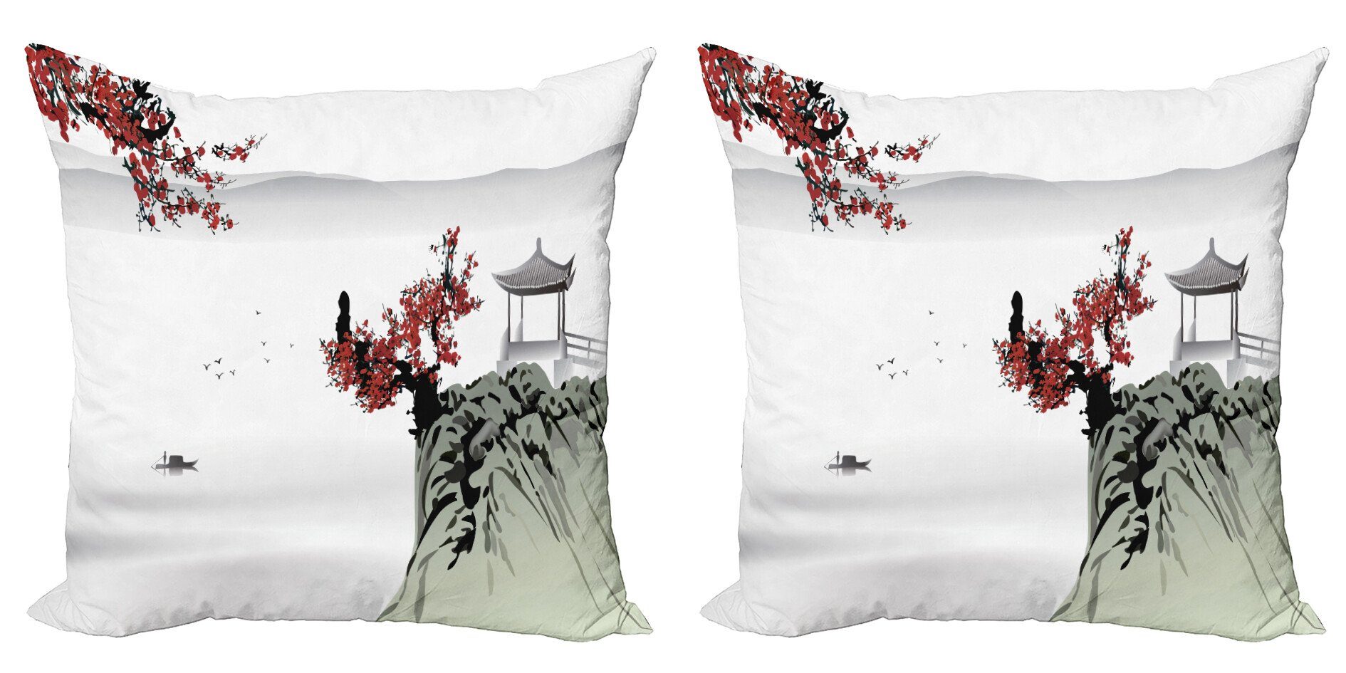 Modern Doppelseitiger Kissenbezüge Kirschblüten Digitaldruck, Accent (2 und Stück), Abakuhaus Boot asiatisch