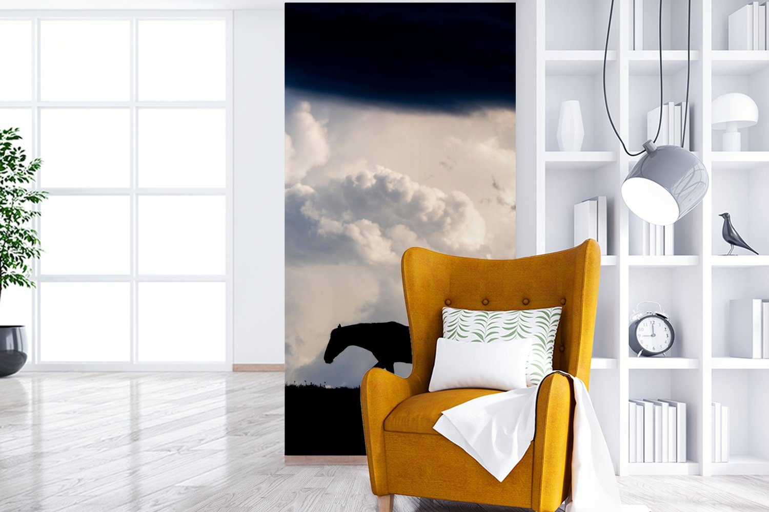 MuchoWow Fototapete Wohnzimmer Schlafzimmer Wolken Vliestapete für Schatten, Küche, (2 Pferd Matt, bedruckt, St), - - Fototapete