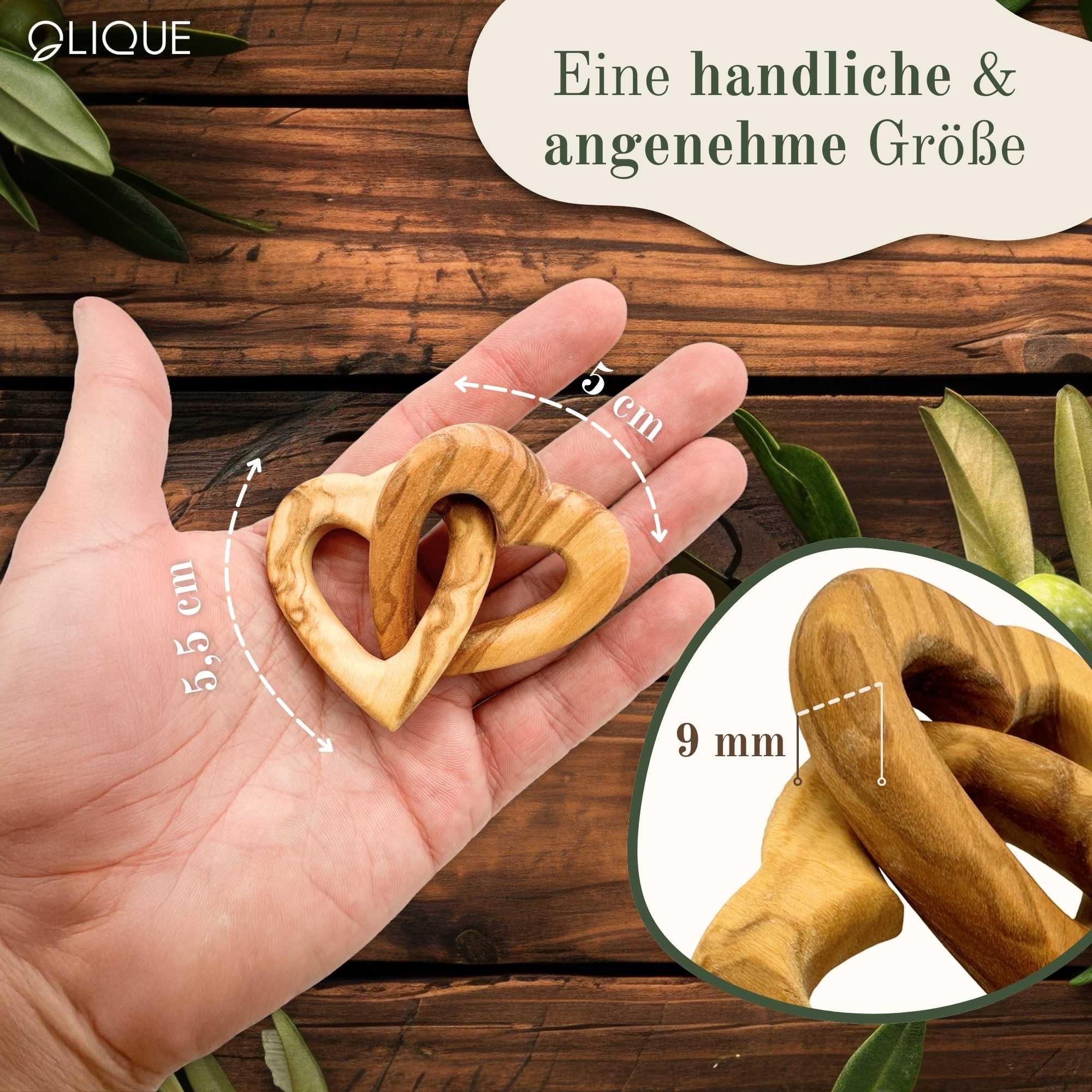 OLIQUE Dekofigur Verbundenes Herz aus Olivenholz – Symbol der Liebe und Verbundenheit