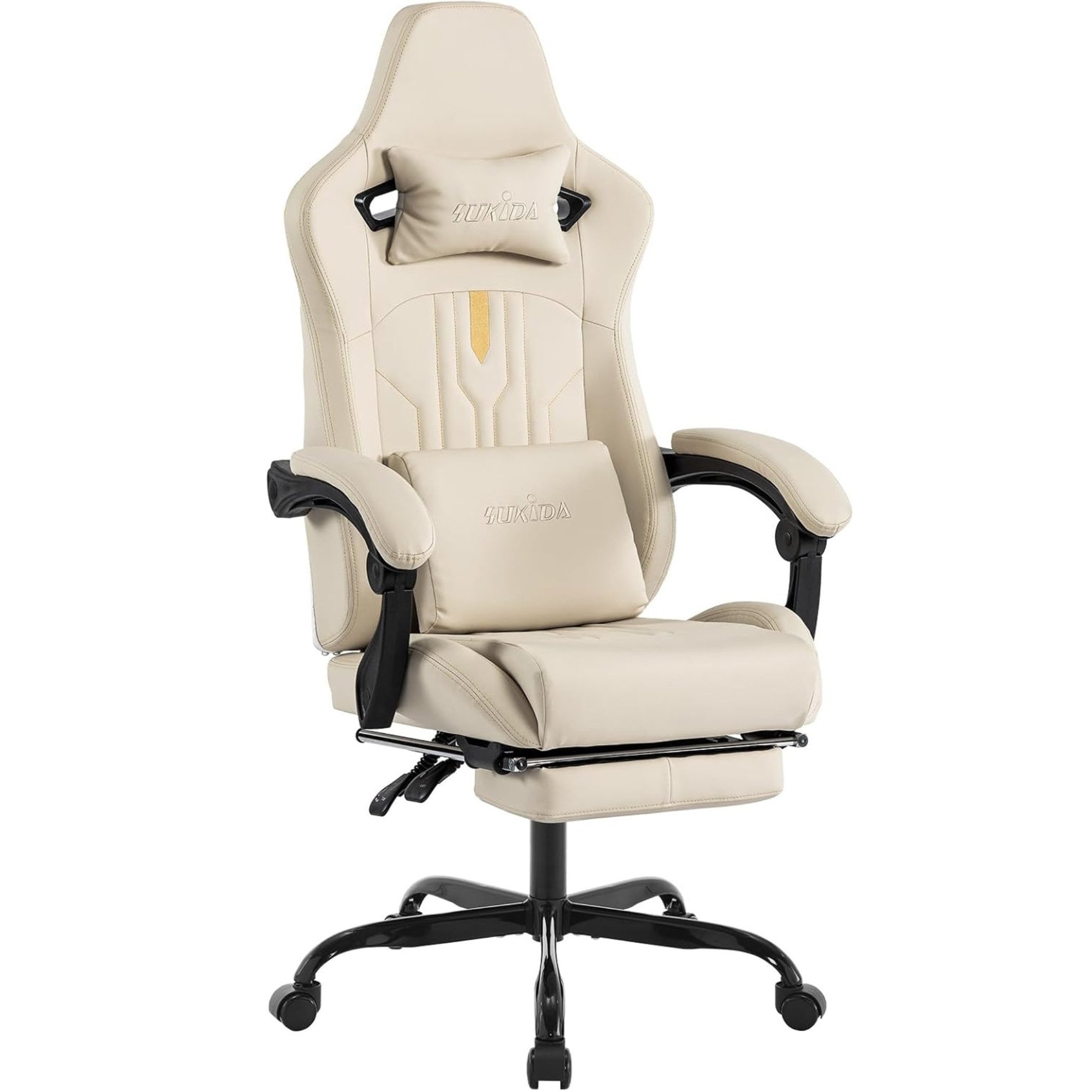 SeedWave Gaming-Stuhl Ergonomischer Computerstuhl mit Fußstütze, Tragfähigkeit von 150 kg, Gamer Stuhl mit 135° Verstellbare Rückenlehne und Lendenwirbelstütze