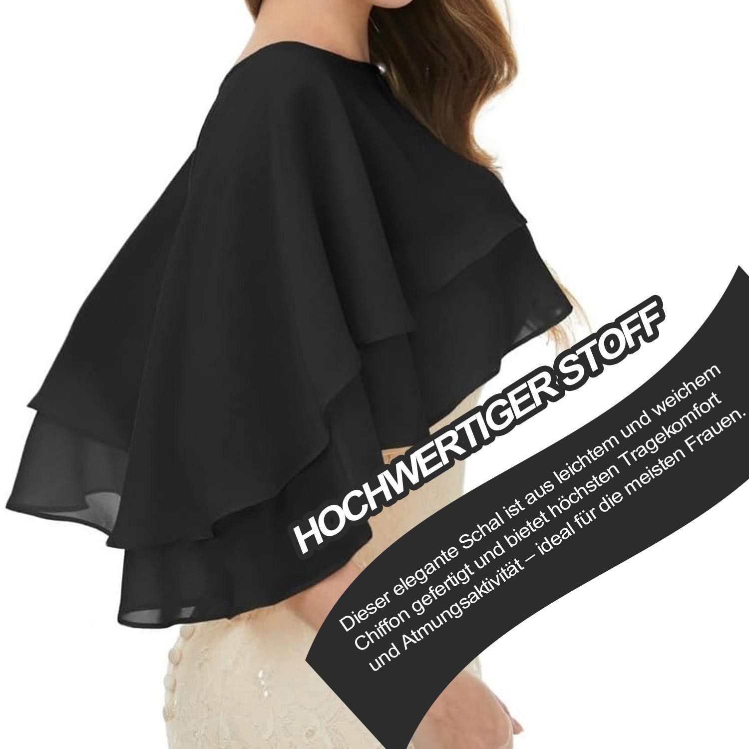 Refttenw Modeschal Chiffon Bolero Damen Brautjacke Cape mit Perlen Stola für Abendkleid, (1-St), Doppellagiger Chiffon – luftig, fließend, mit zartem Perlenschimmer