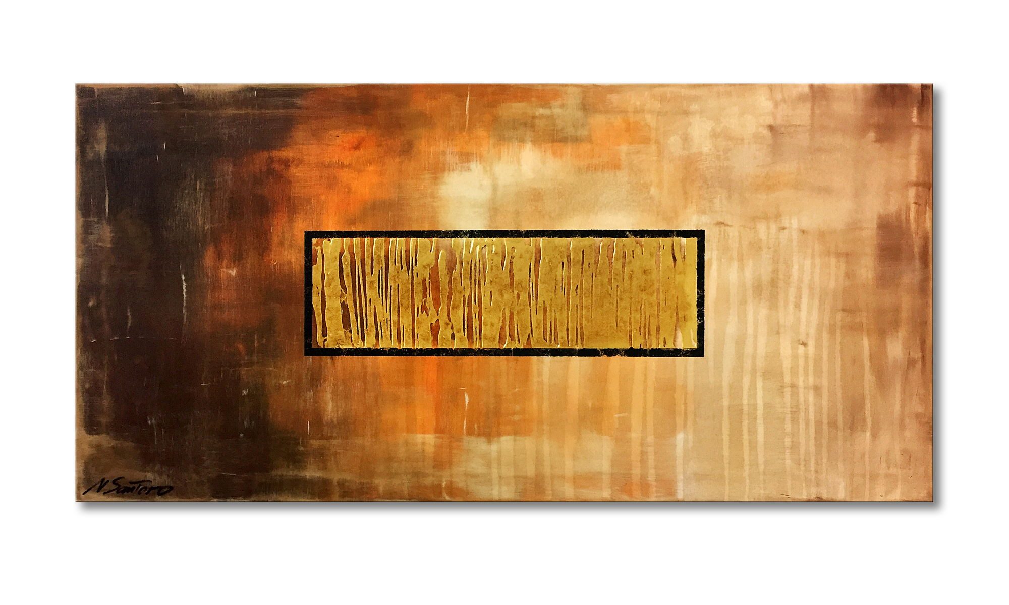 WandbilderXXL Gemälde Old But Gold 120 x 60 cm, Abstraktes Gemälde, handgemaltes Unikat