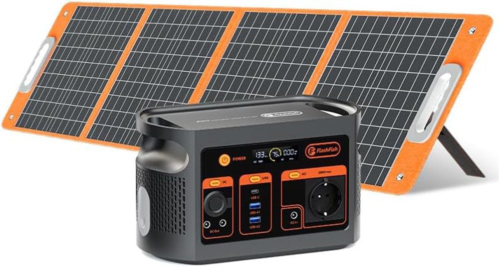Flashfish Stromerzeuger 300W Tragbares,179,2Wh LiFePO4 Akku, Schnellladung 0–80% in 1, 0,3 in kW, Multifunktions Solar Generator für Camping, Draußen, Reisen, Notfälle