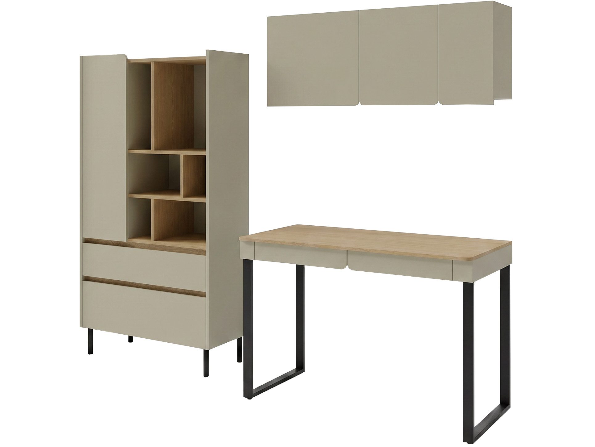 Beautysofa Jugendzimmer-Set LICO im modernen Stil, grifflos, (Kinderzimmer Möbel, Bücherregal Schreibtisch Hängeregal), Farben Sandbeige oder Eukalyptus – Bild 2 von 5