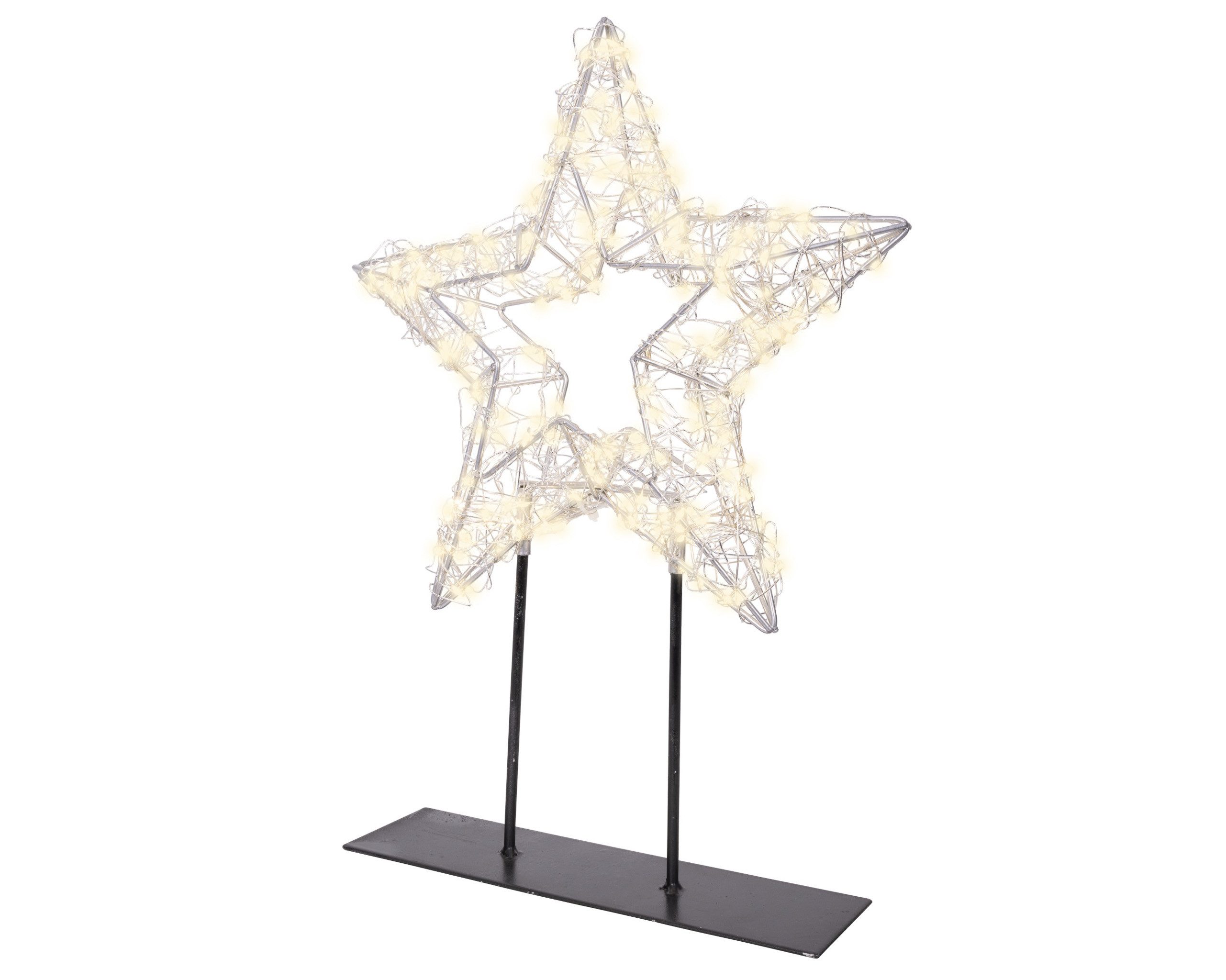 Lumineo LED Gartenleuchte, Timer, warmweiß, LED Stern Tischaufsteller 37x28cm für Innen & Außen Silber Weiß