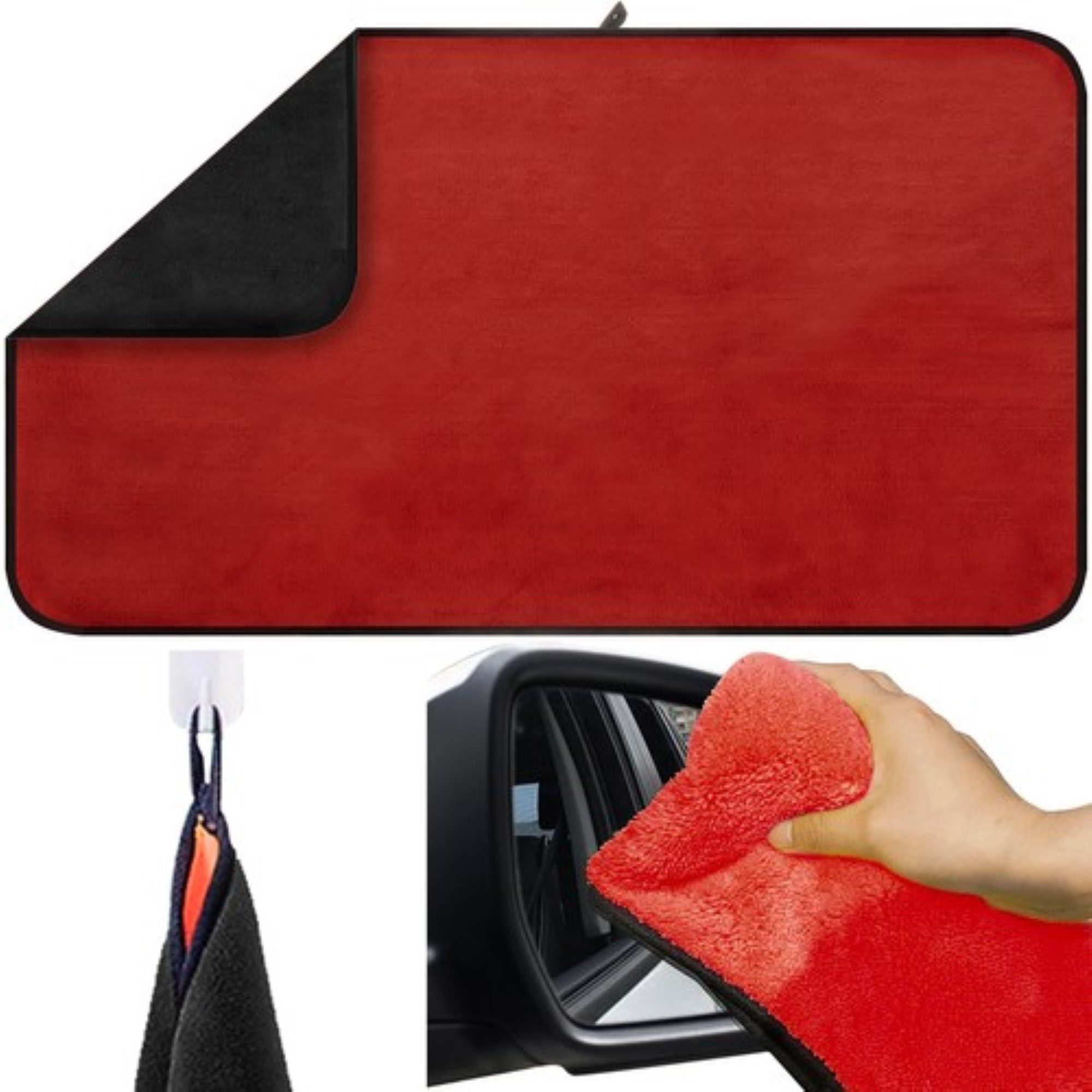 XTROBB XXL Mikrofaser Autotrocknungstuch Saugfähig, Kratzfrei, Waschbar Mikrofasertuch (60x90 cm, Mikrofaser-Trockentuch für Autos, langlebig, absorbierend, Mikrofaser-Autotrocknungstuch, Размер 60 x 90 cm, Farbe: Rot/Schwarz, Hochwertige Mikrofaser, 60 x 90 cm, keine Kratzer, Aufhängeschlaufe)