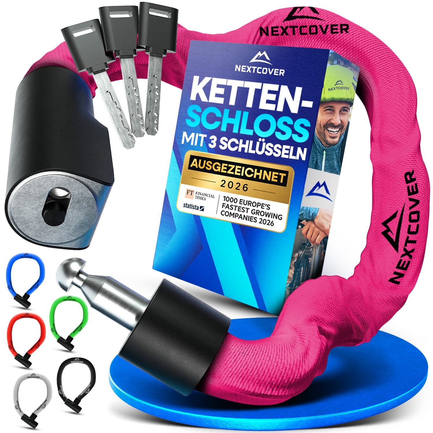 Nextcover Kettenschloss NEXTCOVER® Fahrradschloss LockOne mit Zahlencode oder Schlüssel