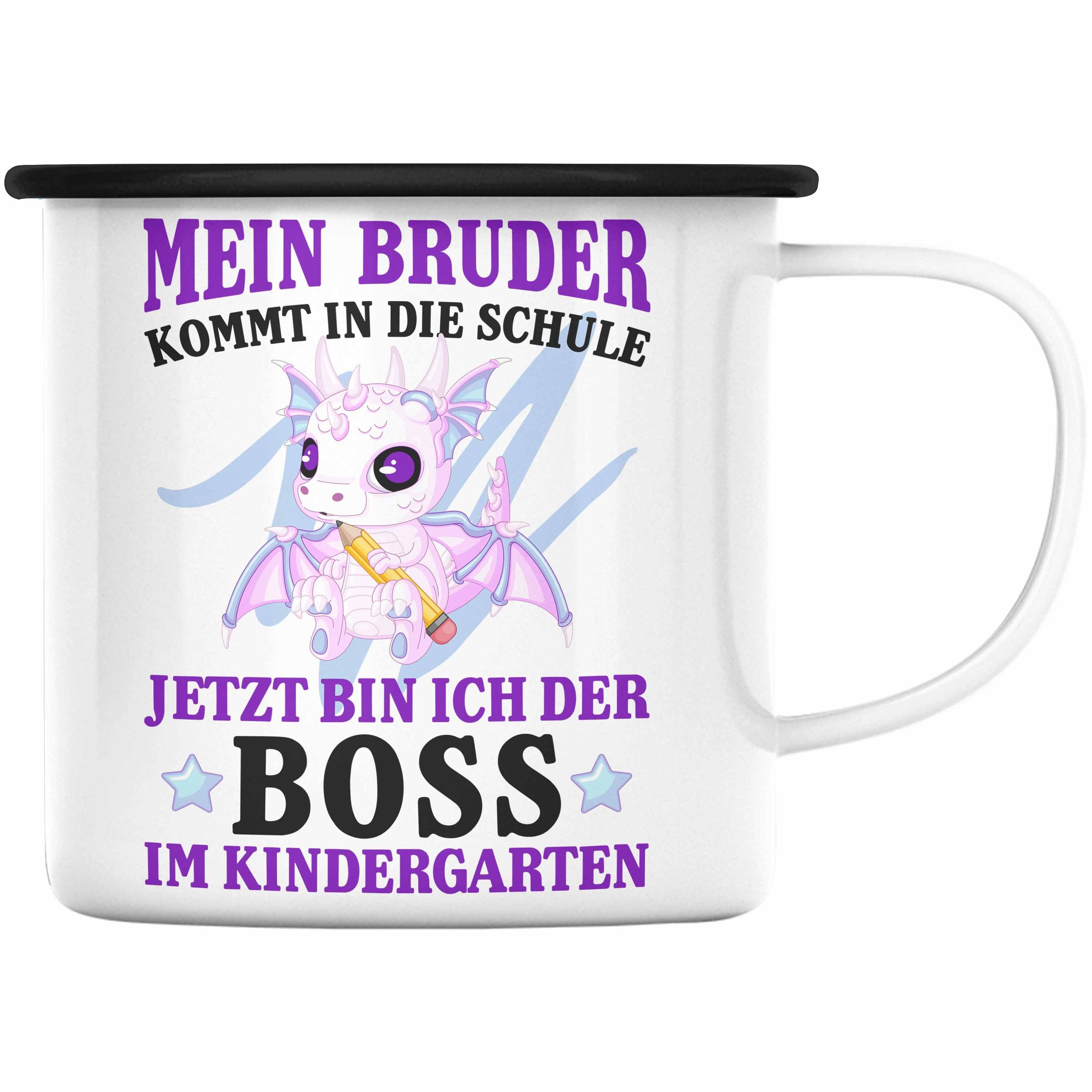 Trendation Thermotasse Trendation Einschulung 1. - für Geschenk Jungs Füllung Schwarz Schulkind Tasse Schultüte Schulanfang Schuleinführung Geschenkidee Bruder Schulstart Schultag Emaille