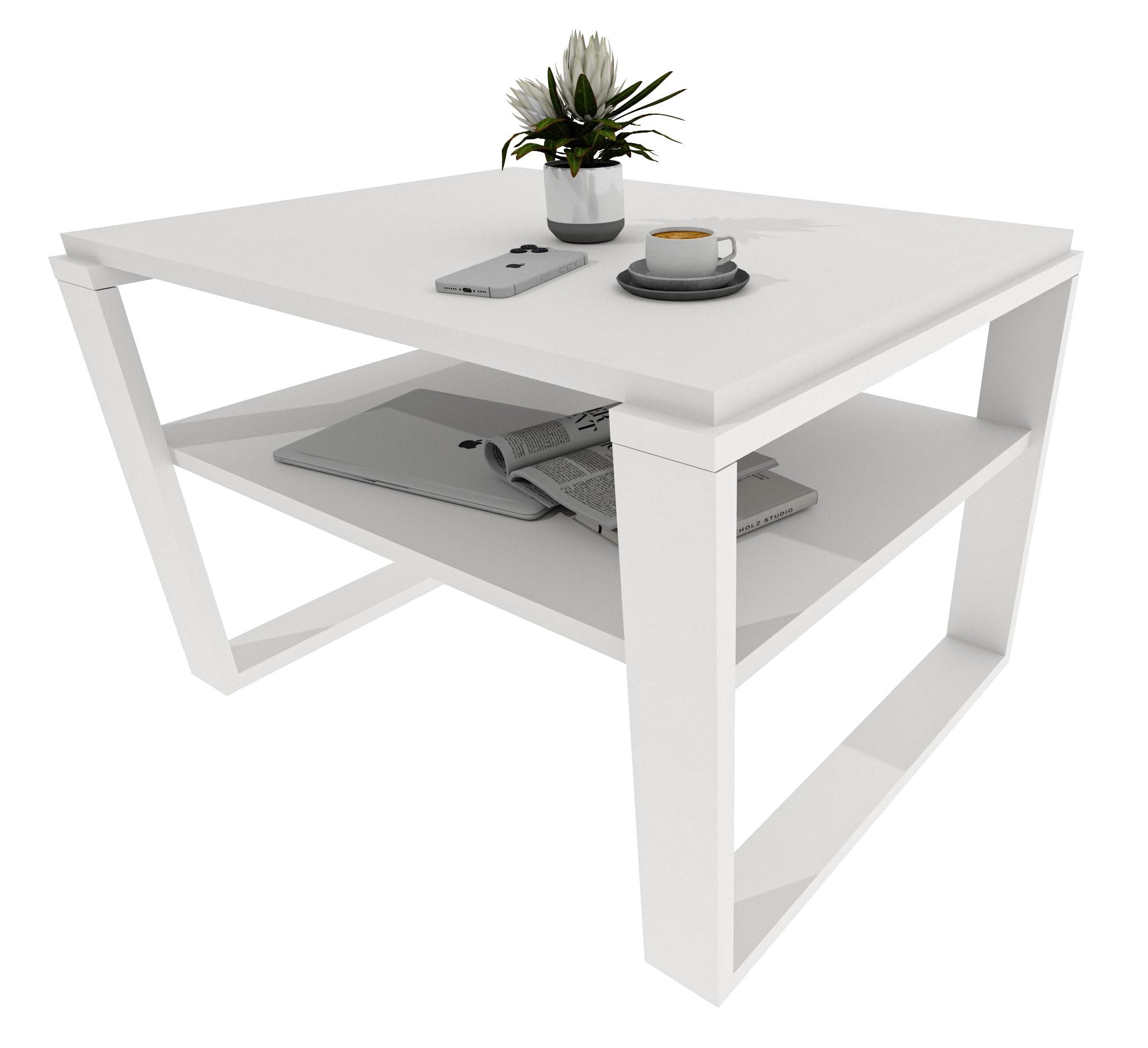 TREND WERK Couchtisch mit zusätzlicher Ablagefläche 61×51×44 cm und 91×51×44 cm (Wohnzimmertisch aus Holzwerkstoff, Stabiler & moderner Kaffeetisch, Stilvolles Design, maximale Funktion, Beistelltisch)