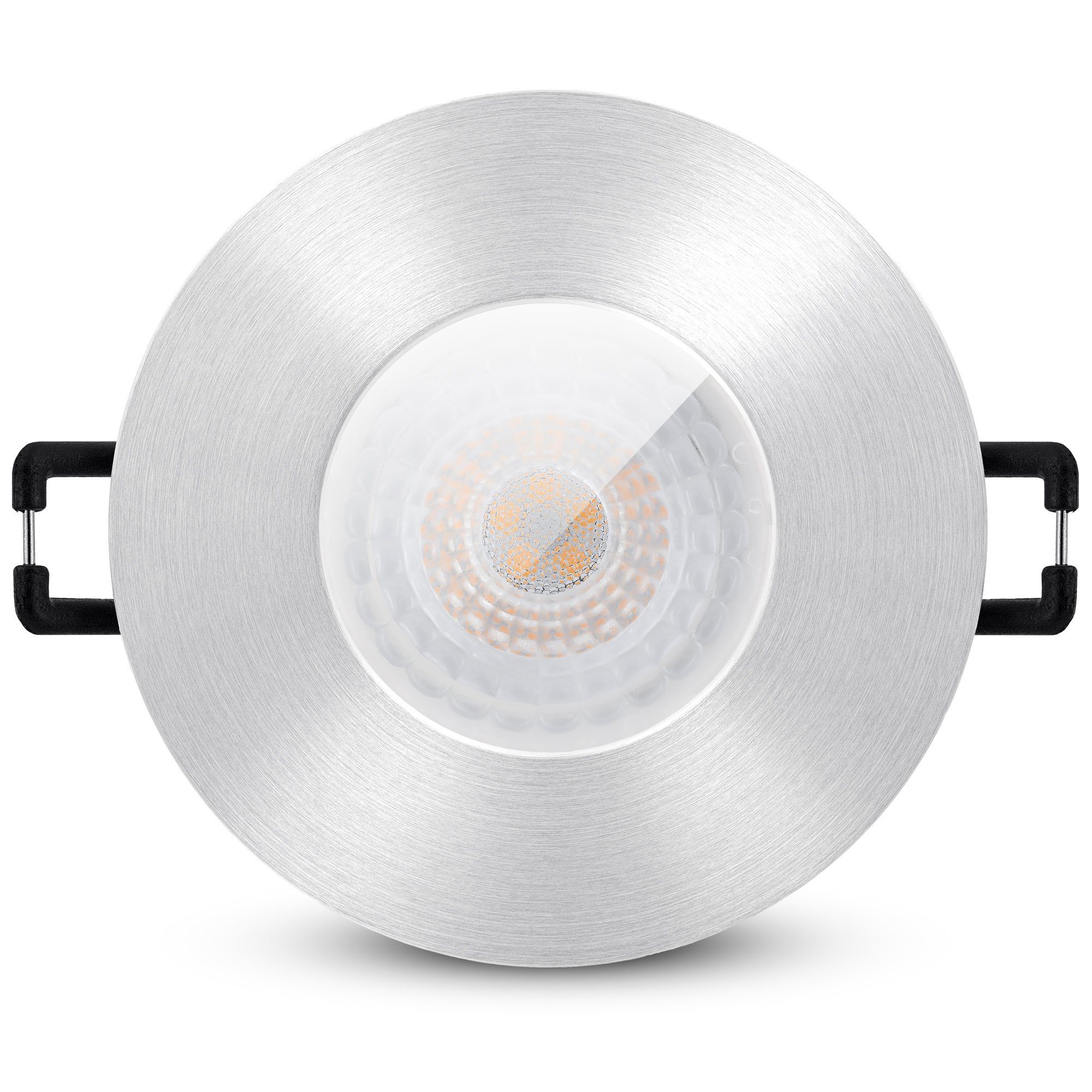 linovum LED Einbaustrahler 10er Set flache LED Einbaustrahler IP65 in gebuersteter Optik mit LED, Warmweiß