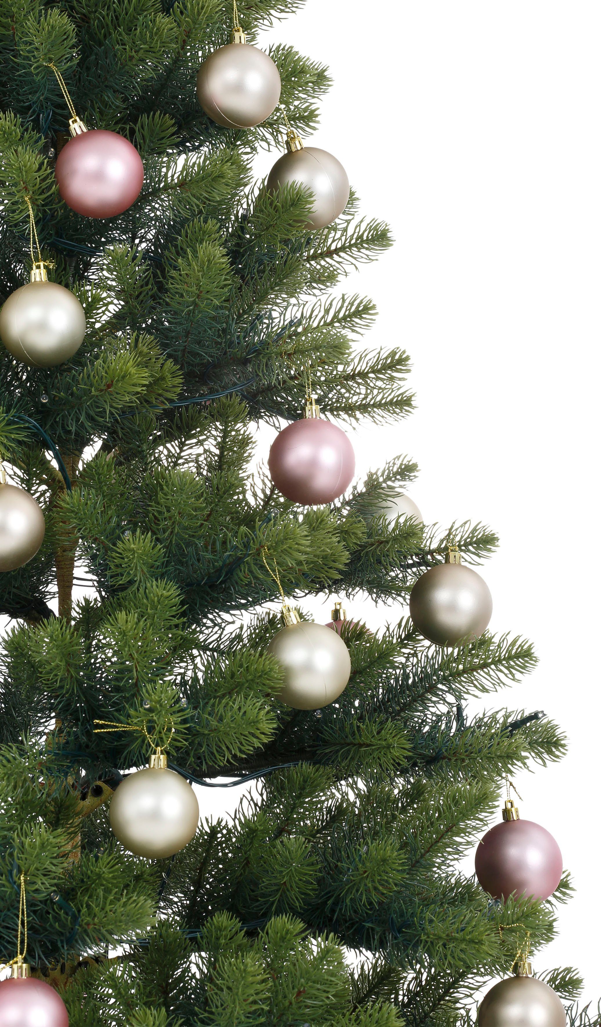 Creativ deco Künstlicher LED Fertig Beleuchtung und Kugeln 60 mit geschmückt, grün/champagner/rosé Weihnachtsbaum
