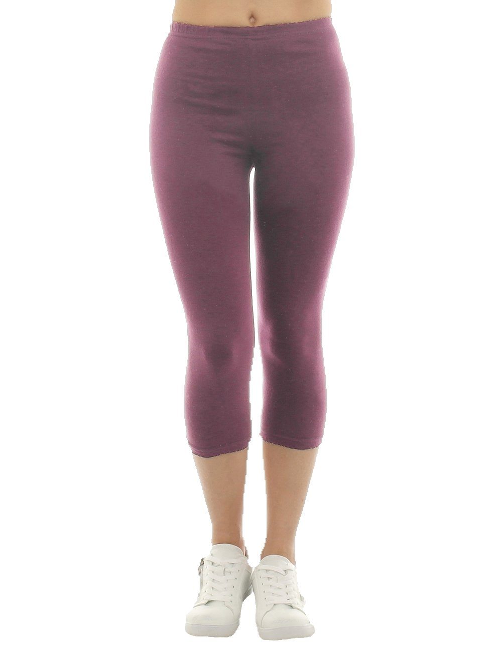 F&K-Mode Hose Damen 3/4 Caprileggings kurze Baumwolle Capri kurze Leggings helllila