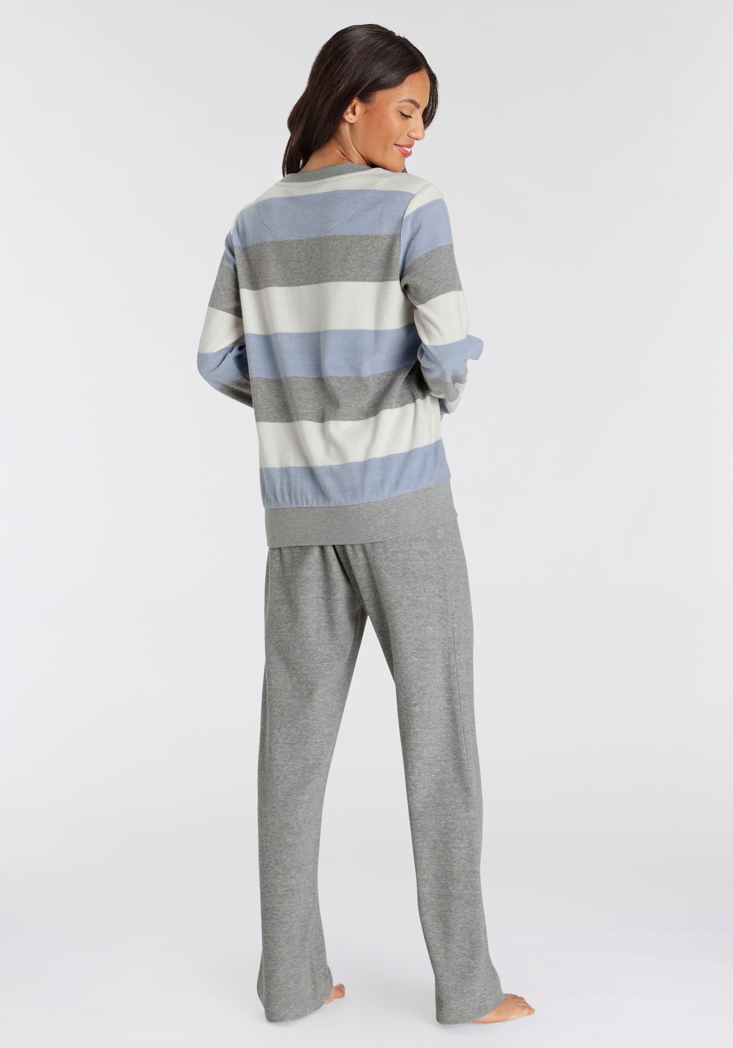 Streifen grau-blau und aus Frottée tlg) Vivance Pyjama Colorblock mit (2 Dreams weichem