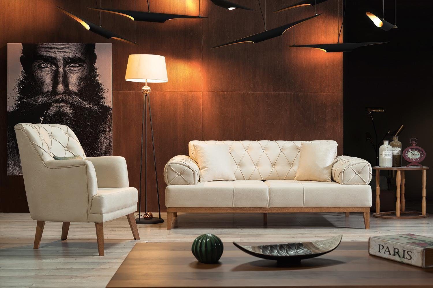 JVmoebel Möbel Wohnzimmer Lounge Neu Kunstleder Sessel Stoff Modern Textil Chesterfield-Sessel