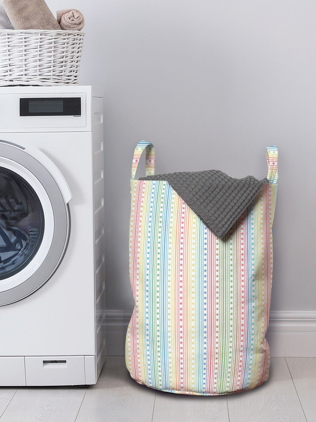 Abakuhaus Wäschesäckchen Wäschekorb und Griffen Waschsalons, mit Kordelzugverschluss für Abstrakt Streifen Punkte Pastell