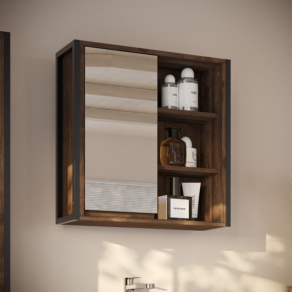 Vicco Badezimmerspiegelschrank Naola, Eiche/Schwarz, 62.2 x 62.5 cm mit 1 Spiegeltür (1-St)