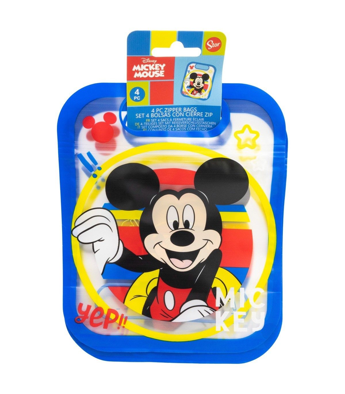 Disney Mickey Mouse Brottasche 4 Stück mit Zip Verschluss für Obst Kekse und Snacks, (Spar-Set, 4-tlg)
