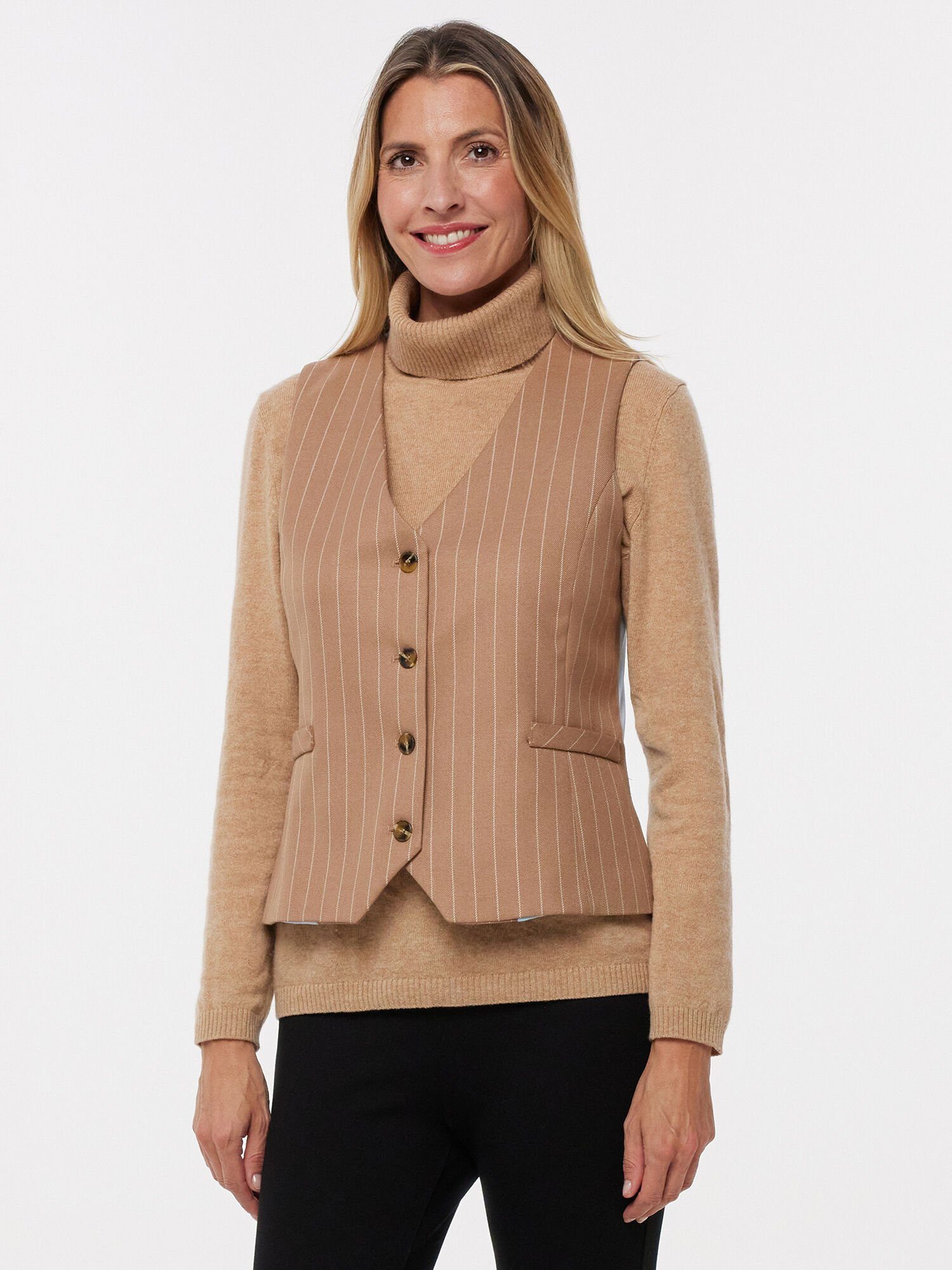 Sarah Kern Bouclèjacke Streifenweste koerpernah mit elastischem Rücken