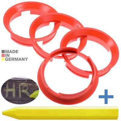 RKC Reifenstift 4X Zentrierringe Rot Felgen Ringe + 1x Reifen Kreide Fett Stift, Maße: 63,4 x 57,1 mm