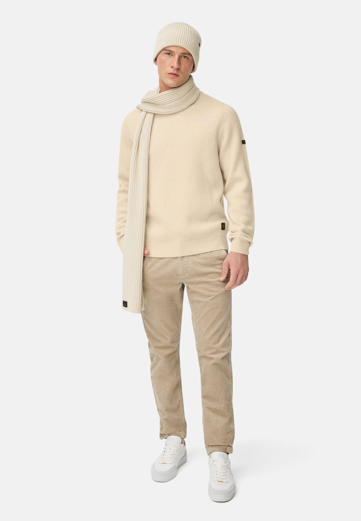 camel active Strickpullover Pullover aus reiner Lammwolle Langarm Markenlabel