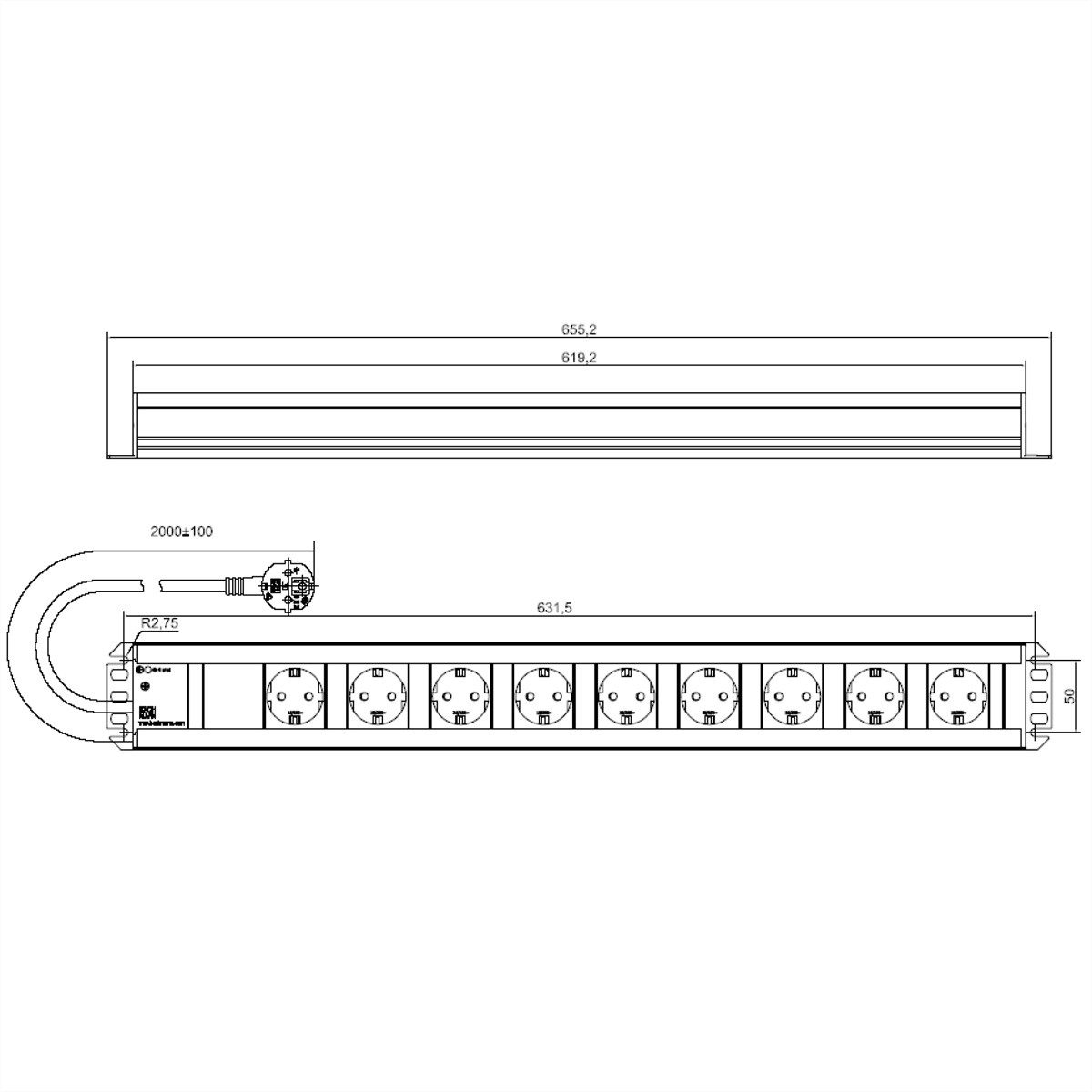 Bachmann Handwerkerleiste 9x Schutzkontakt Steckdosenleiste (Kabellänge 2 m), 300.001