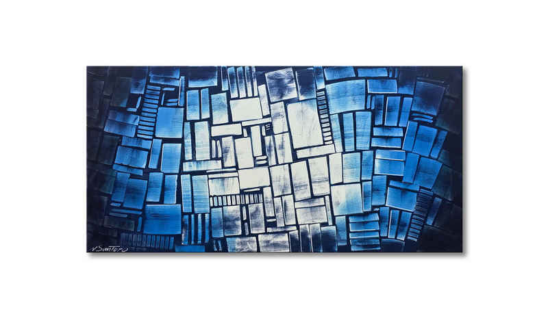 WandbilderXXL Gemälde Blue Moon 120 x 60 cm, Abstraktes Gemälde, handgemaltes Unikat