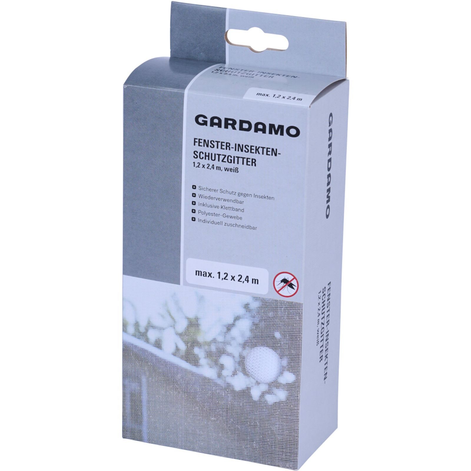 GARDAMO Fliegengitter-Gewebe Fliegengitter 1,2 m x 2,4 m weiß für Fenster mit Klettband