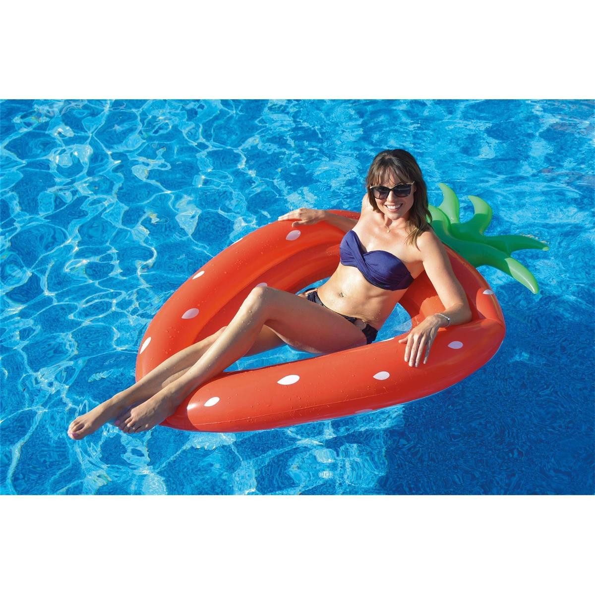 SunClub Badeinsel Wasserlounge mit Liegenetz im Erdbeer-Design, (Einzelpack, 1-St., 167x113cm), Mesh Lounger im Erdbeer Design