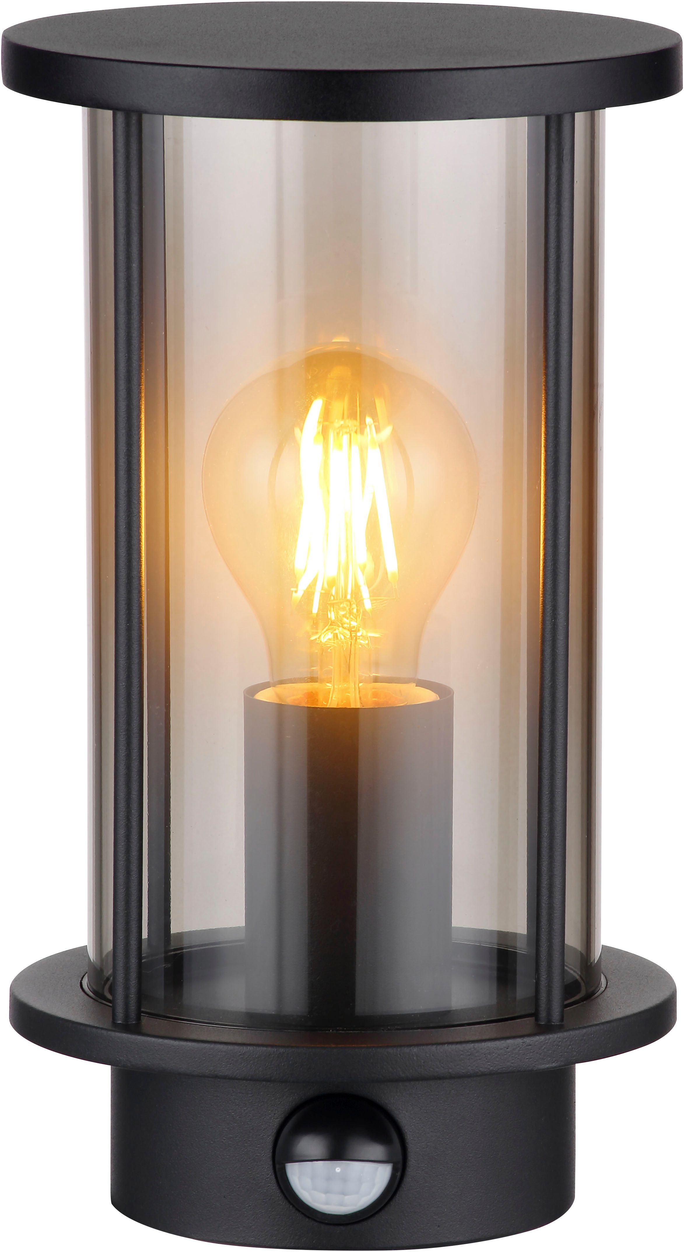 GLOBO LIGHTING Außen-Wandleuchte GRACEY, ohne Leuchtmittel, Außenleuchte Edelstahl Schwarz, Rauchglas, Sensor, IP54