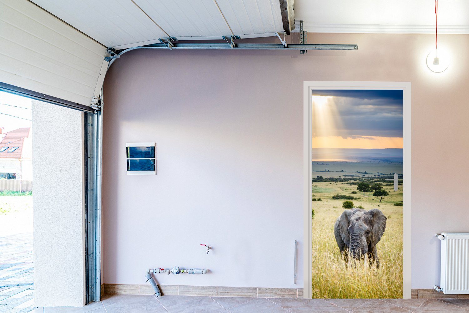 MuchoWow Türtapete Elefant - Tür, Matt, Sonne cm für St), Fototapete Tiere (1 - 75x205 - Natur, bedruckt, - Landschaft Türaufkleber