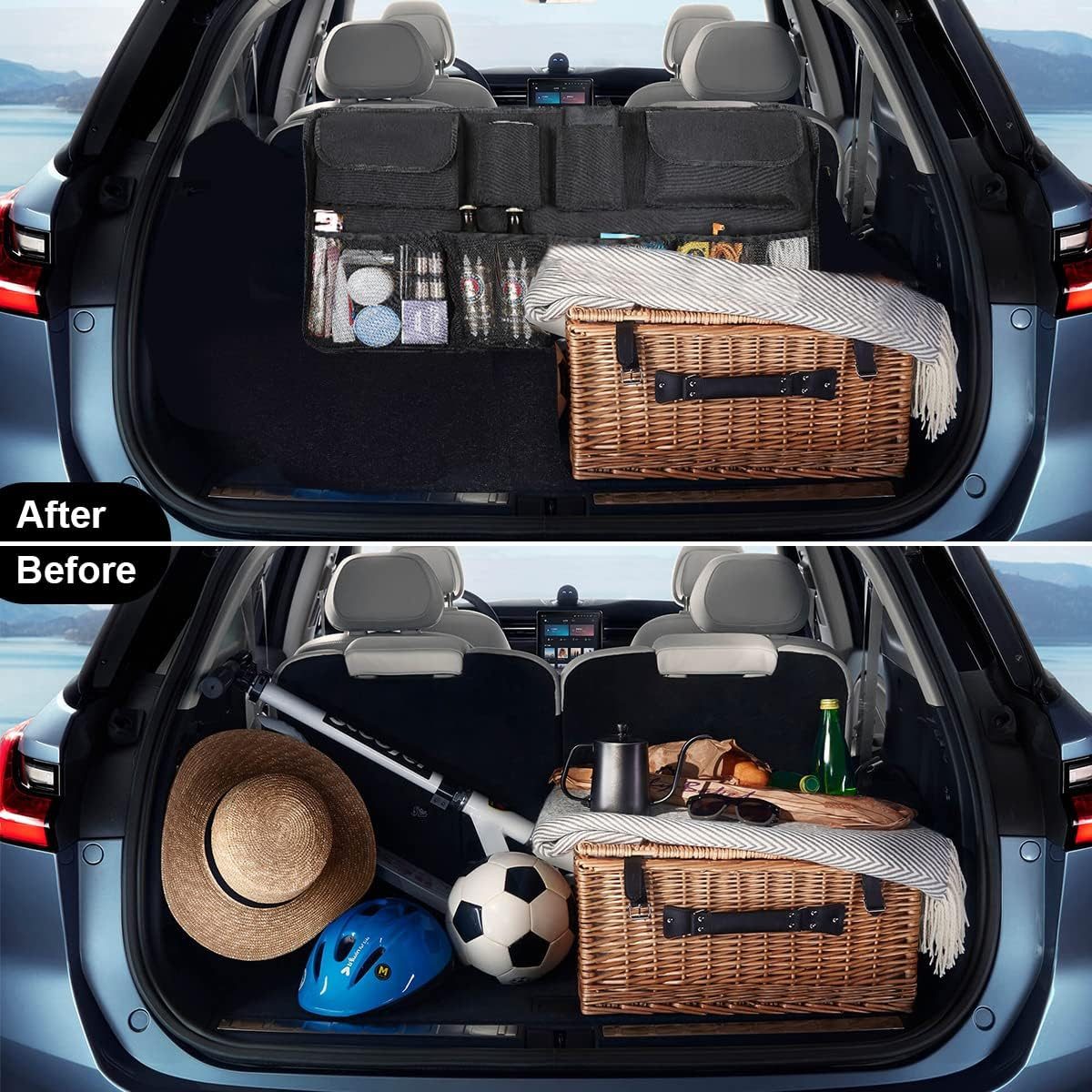 LA CUTE Rücksitzorganizer Auto Kofferraum Organizer faltbar SUV Rücksitz Tasche mit 8 Fächern (1-teiliges Auto Organizer Set für Kofferraum & Rücksitz – faltbar – Bild 5 von 5