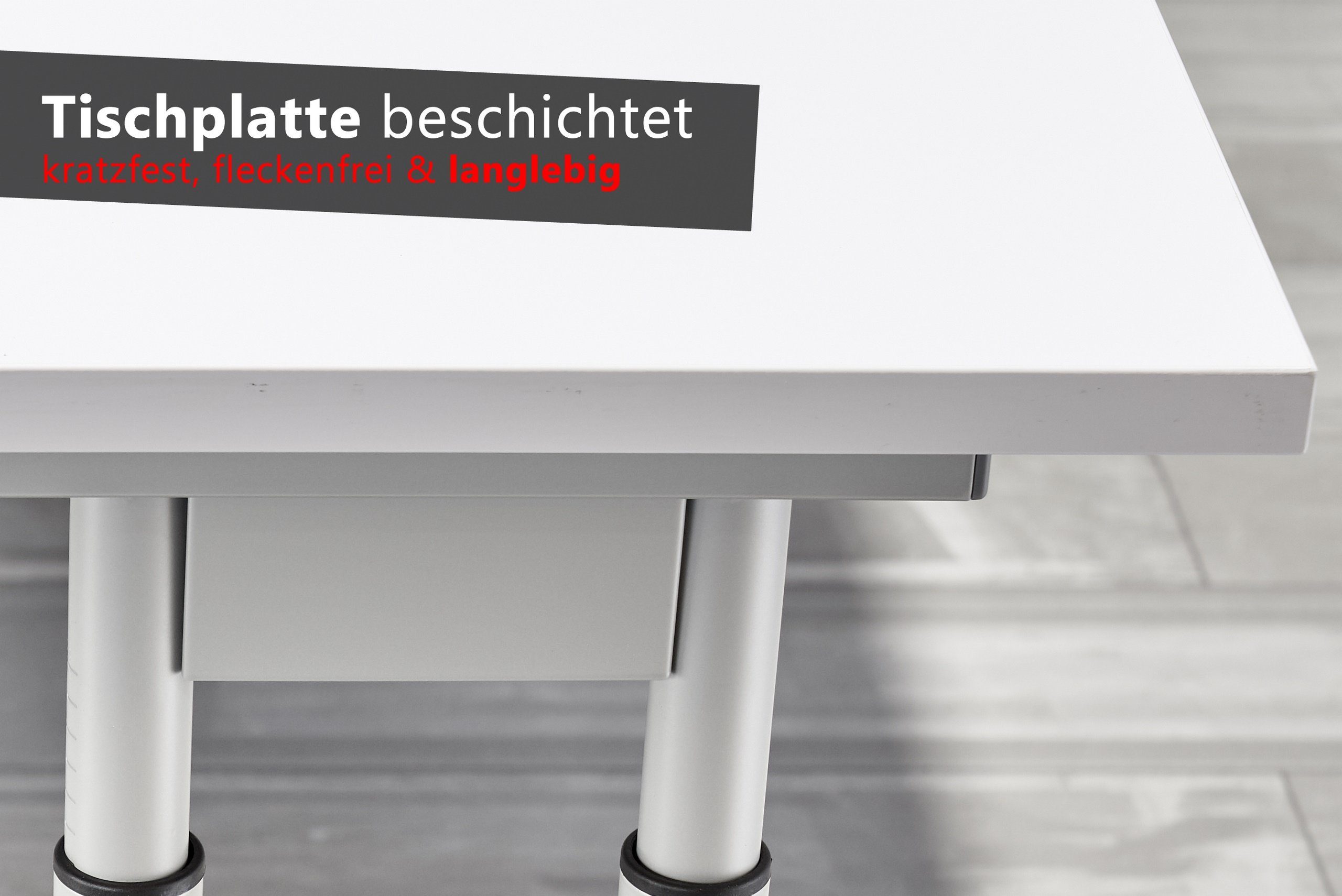 80 Rechteck: - bümö Beton x Dekor: Silber - Serie-Z, Schreibtisch Schreibtisch Gestell: cm 180