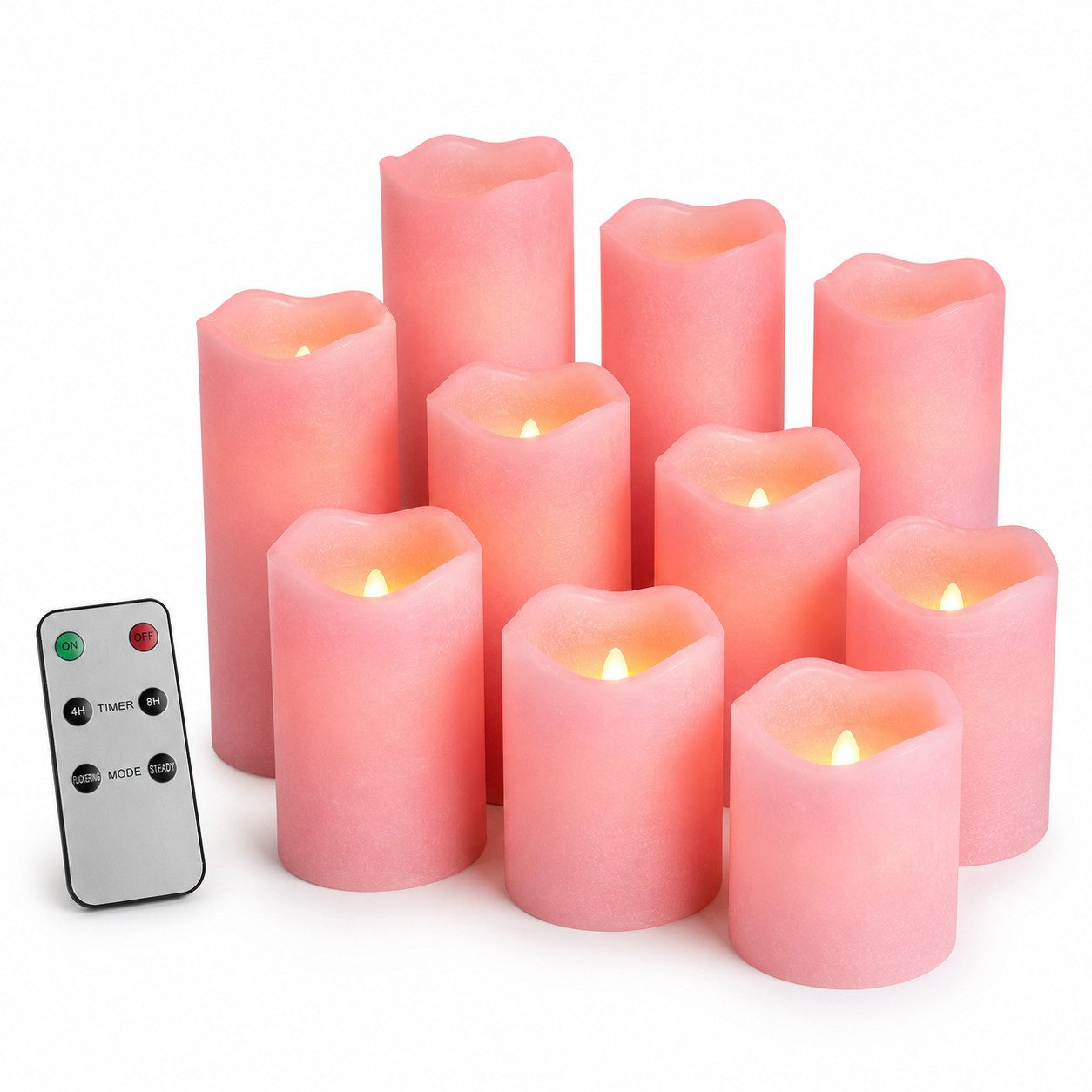 HSE24 LED-Kerze LED Kerzen Set 10er Stumpenkerzen mit Fernbedienung Timer warmweiß, Warmweiß, Flackerlicht Timer Fernbedienung warmweiß realistische Optik