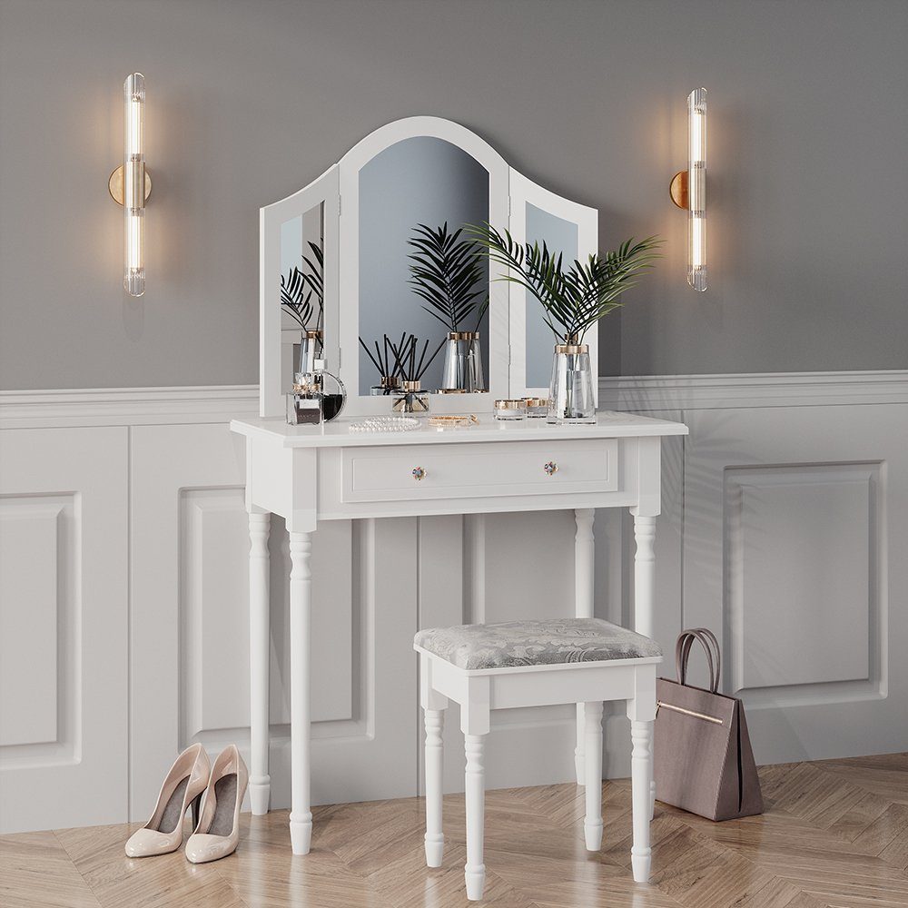 Vicco Schminktisch Kate, Weiß, 80 cm mit Hocker günstig online kaufen
