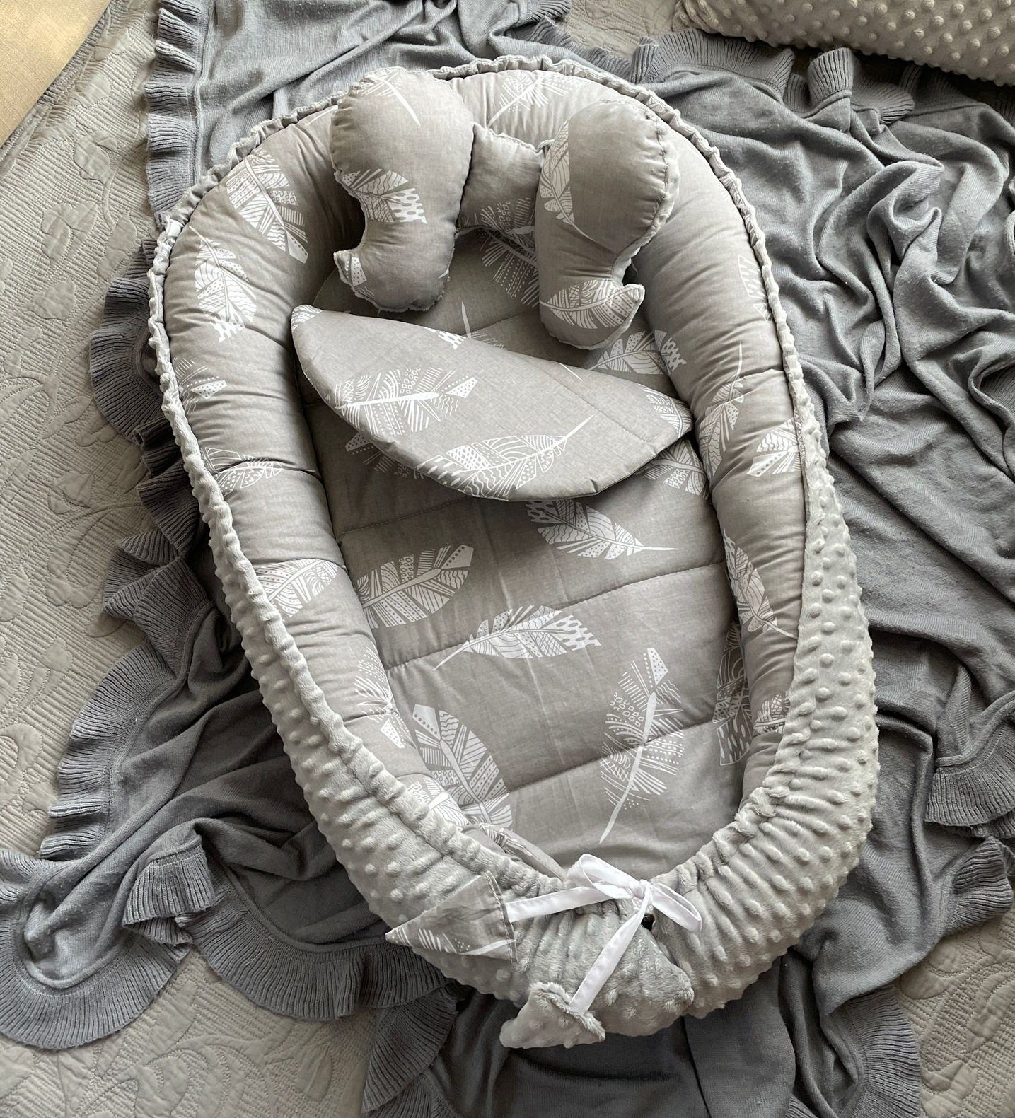 Bettnestchen MINKY/ Baumwolle BABYNEST Babykokon Geschenk Babyausstattung SETS