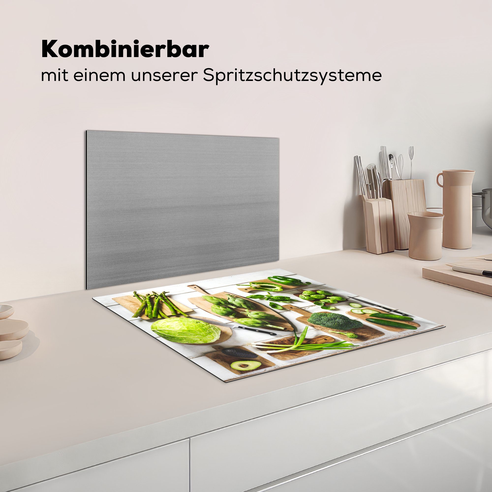 Schneidebrett, Vinyl, Arbeitsfläche MuchoWow einem Mobile Gemüse auf Herdblende-/Abdeckplatte 60x52 (1 cm, tlg), Ceranfeldabdeckung Grünes nutzbar,