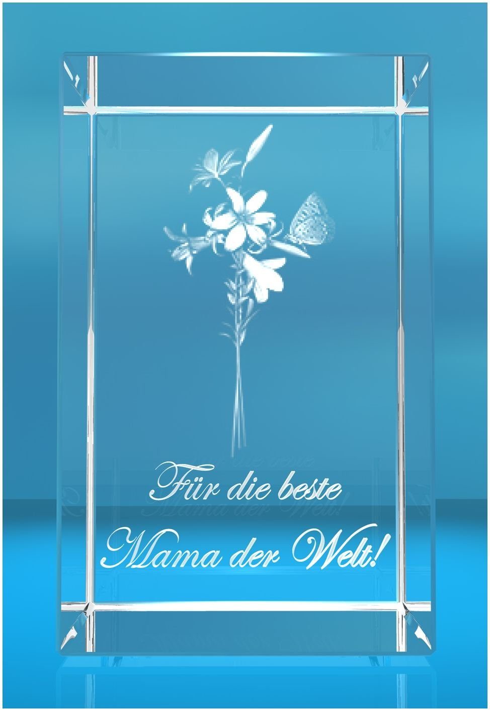 VIP-LASER Dekofigur 3D Glasquader Motiv: Lilien Für die beste Mama der Welt!, Hochwertige Geschenkbox, Made in Germany, Familienbetrieb