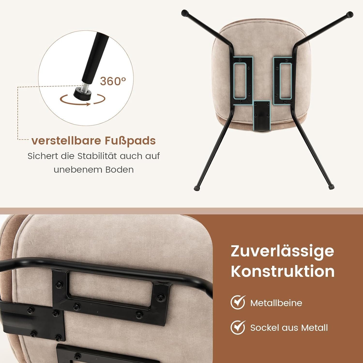KOMFOTTEU Esszimmerstuhl Küchenstuhl (2er Set), aus Samt Metall,bis 150 kg belastbar – Bild 5 von 5