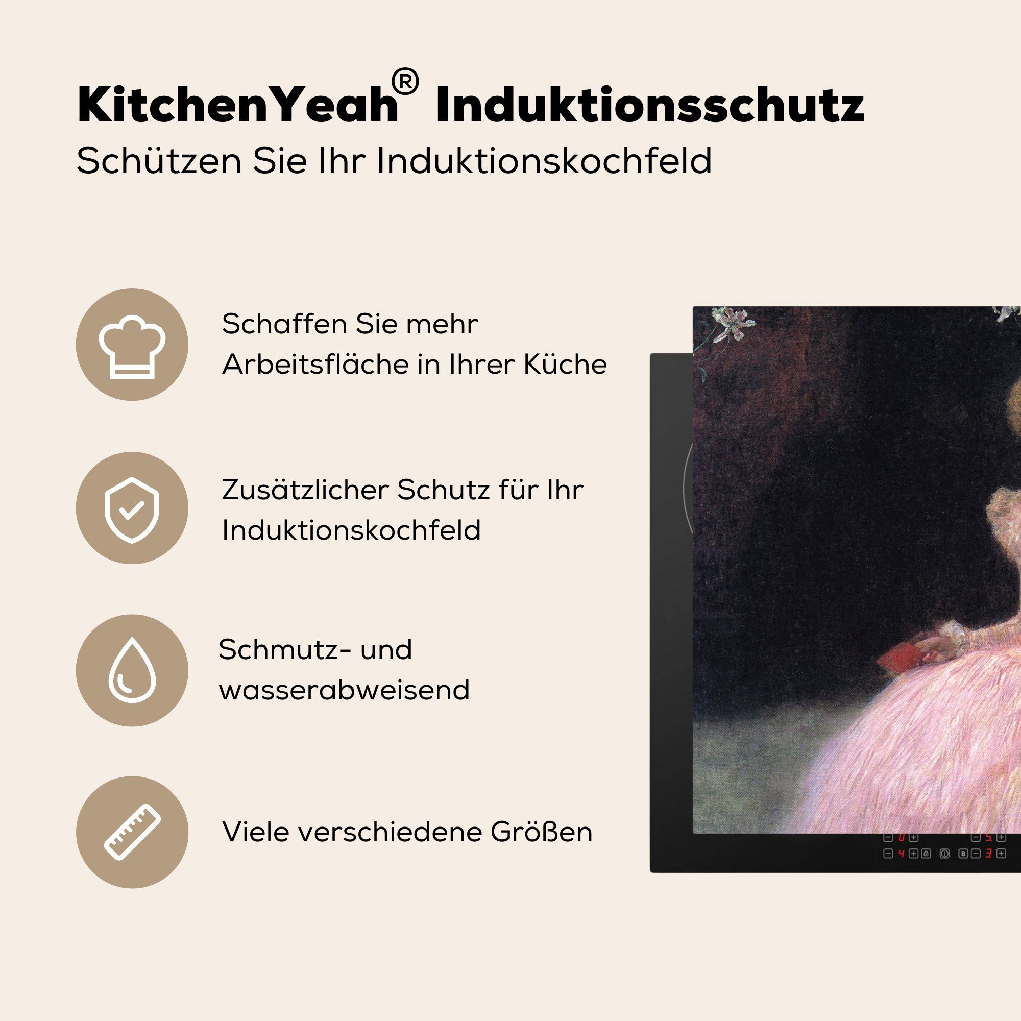Gustav cm, Arbeitsplatte (1 tlg), Sonje 78x78 für Ceranfeldabdeckung, Vinyl, Klimt, MuchoWow Knips Herdblende-/Abdeckplatte küche -